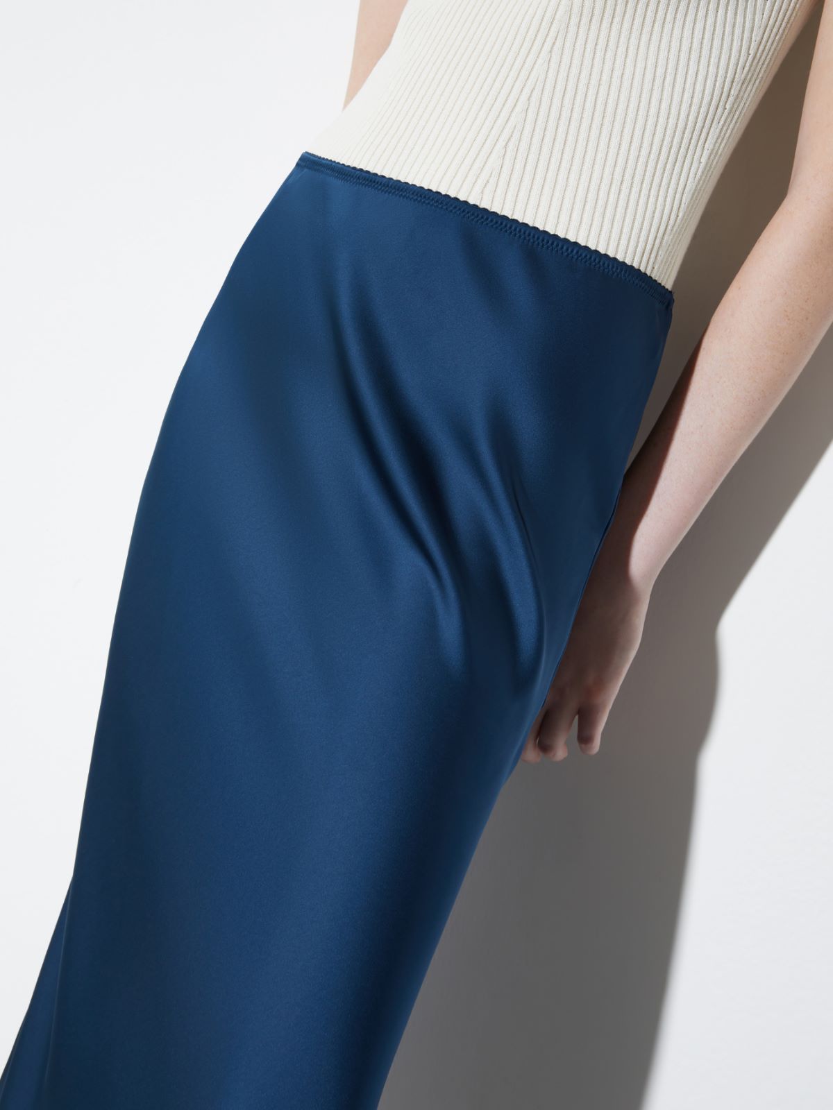 Satin midi slip skirt - NAVY - MAX&Co. - 3