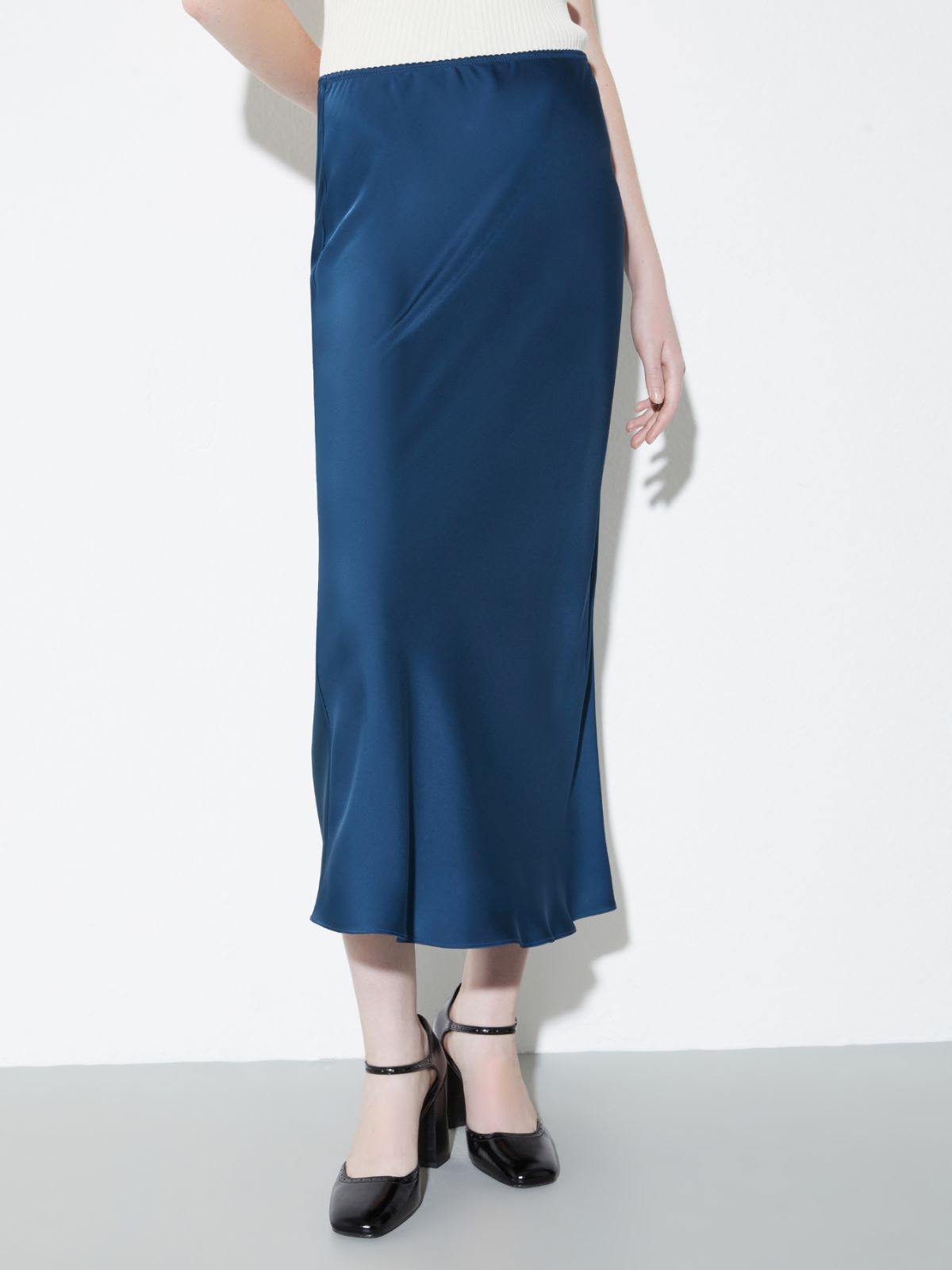Satin midi slip skirt - NAVY - MAX&Co.