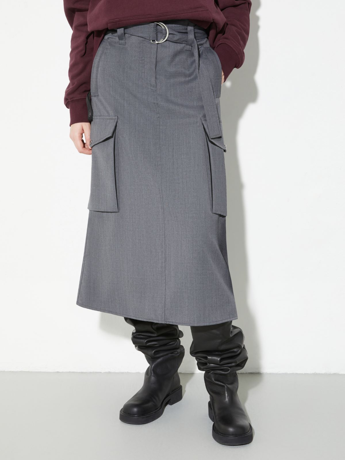 Sartorial Shifts midi cargo skirt - MELANGE GREY - MAX&Co.