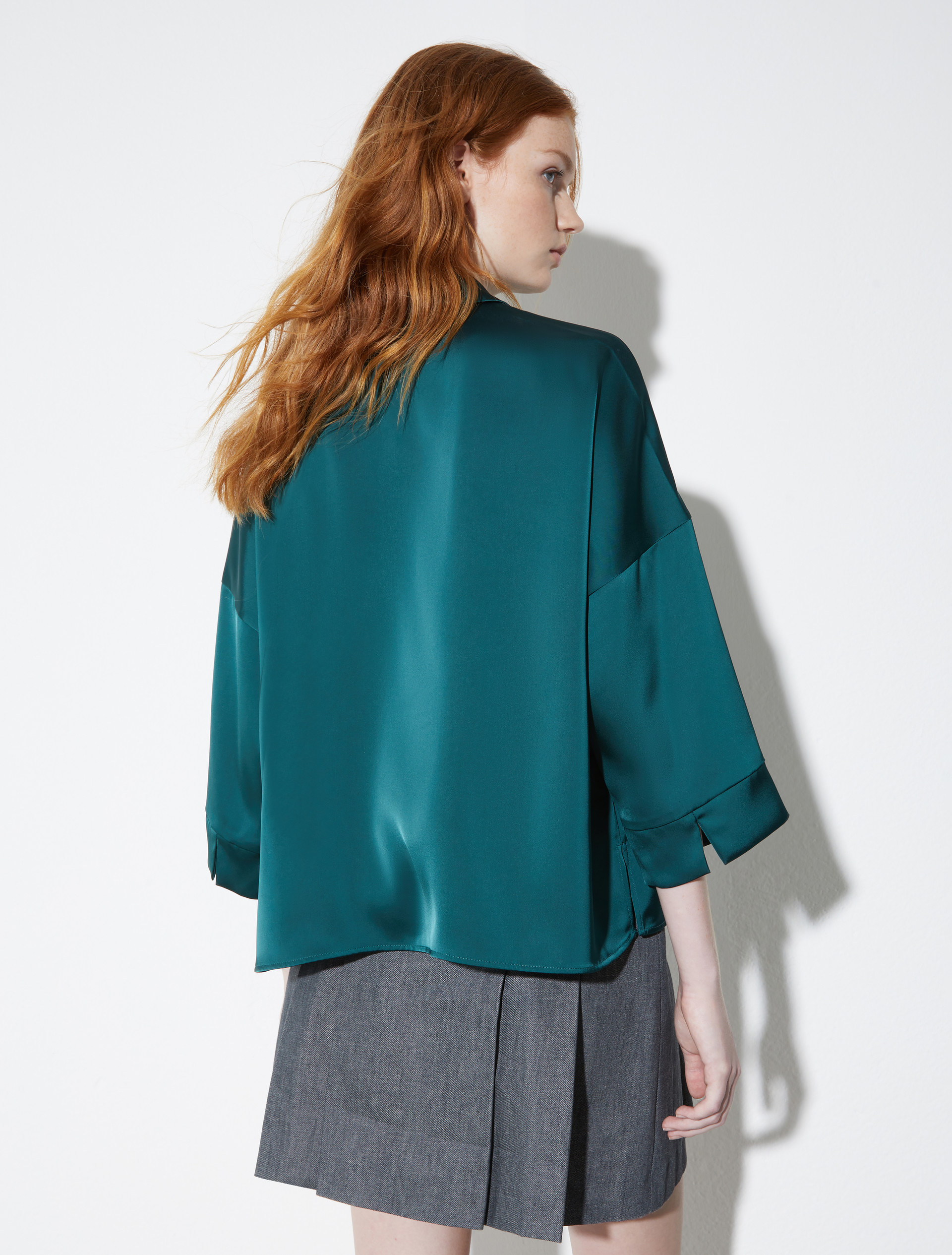 Oversized satin shirt, dark green | MAX&Co. Oversized satin shirt - DARK GREEN - MAX&Co. - 2