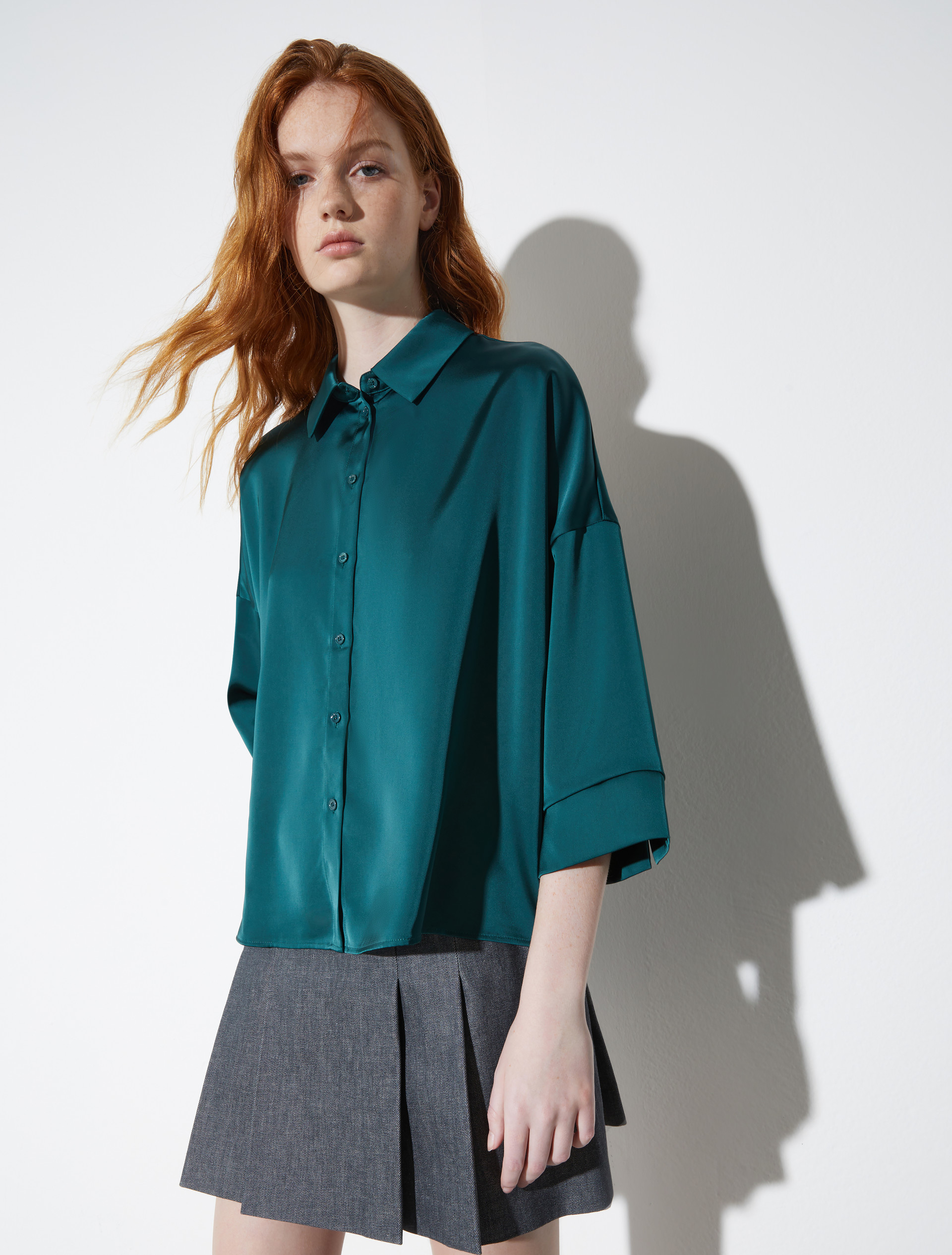 Oversized satin shirt, dark green | MAX&Co. Oversized satin shirt - DARK GREEN - MAX&Co.