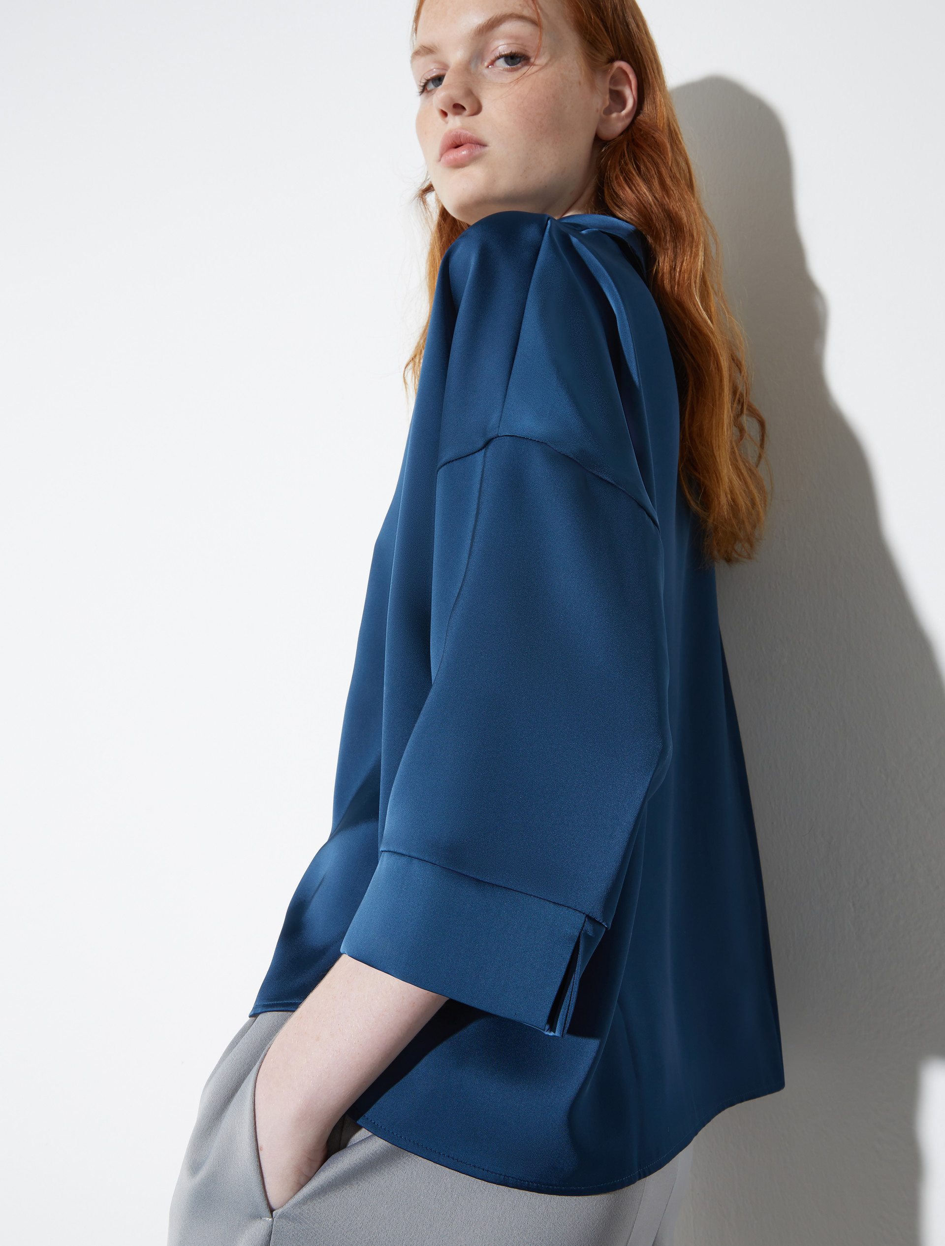 Oversized satin shirt, navy | MAX&Co. Oversized satin shirt - NAVY - MAX&Co. - 3