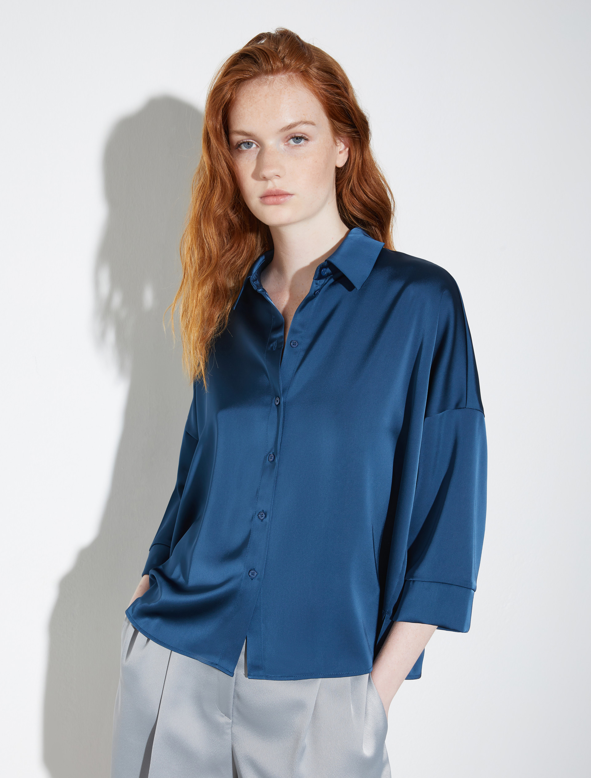 Oversized satin shirt, navy | MAX&Co. Oversized satin shirt - NAVY - MAX&Co.