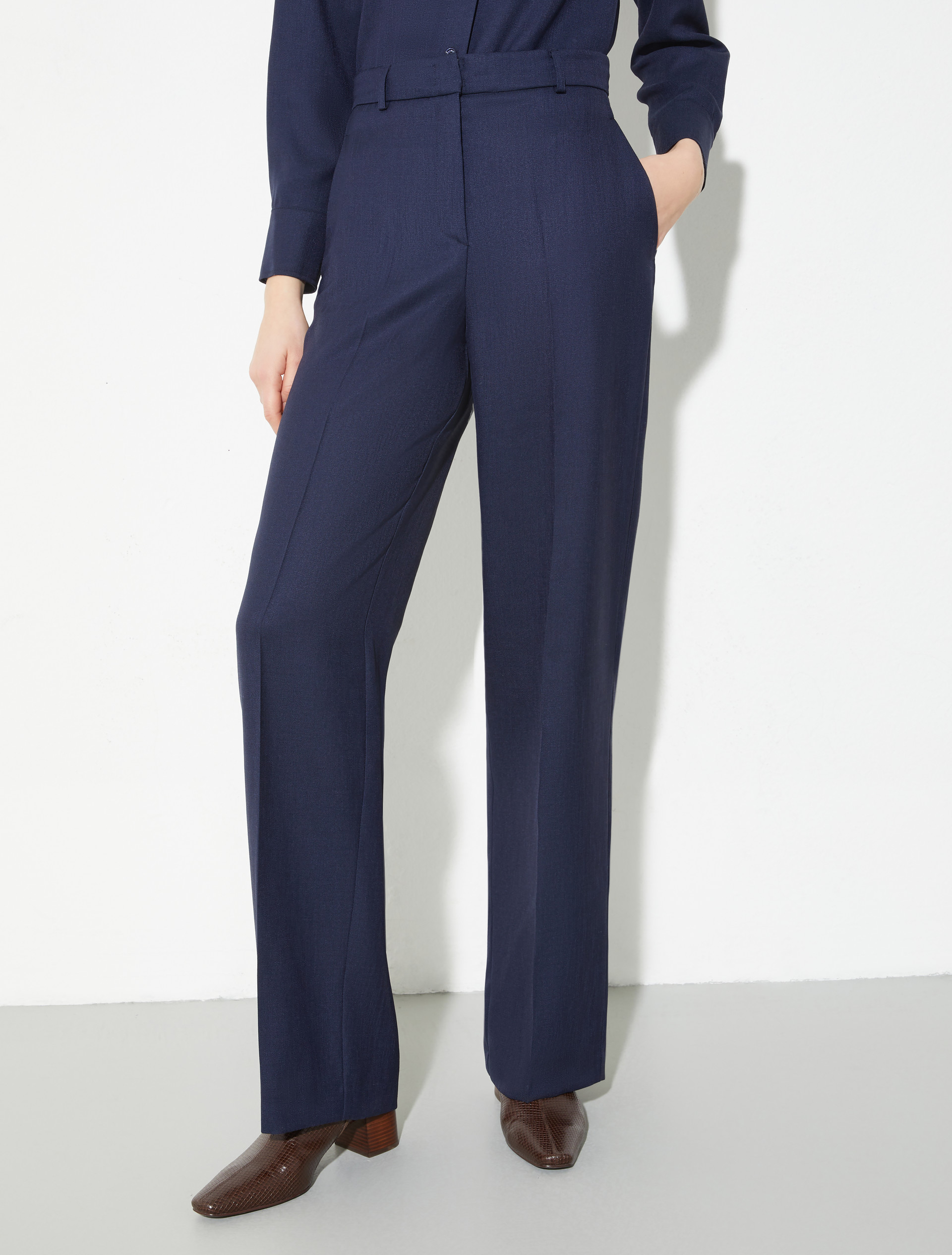 Pantaloni ampi in twill fiammato - BLU - MAX&Co.