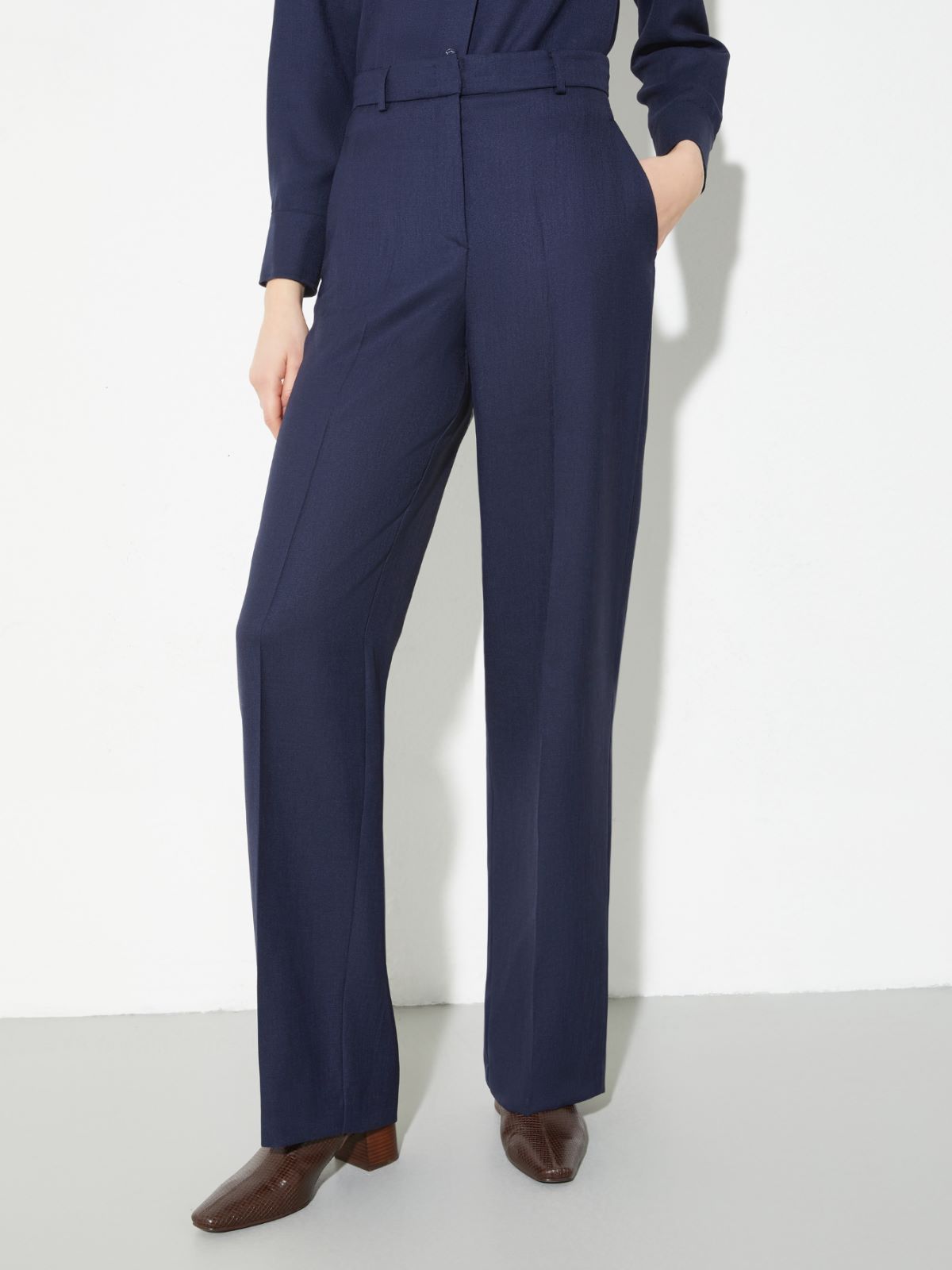 Pantaloni ampi in twill fiammato - BLU - MAX&Co.