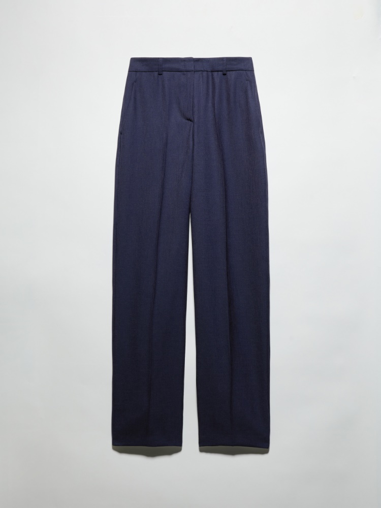 Wide-leg slubby twill trousers - NAVY - MAX&Co.