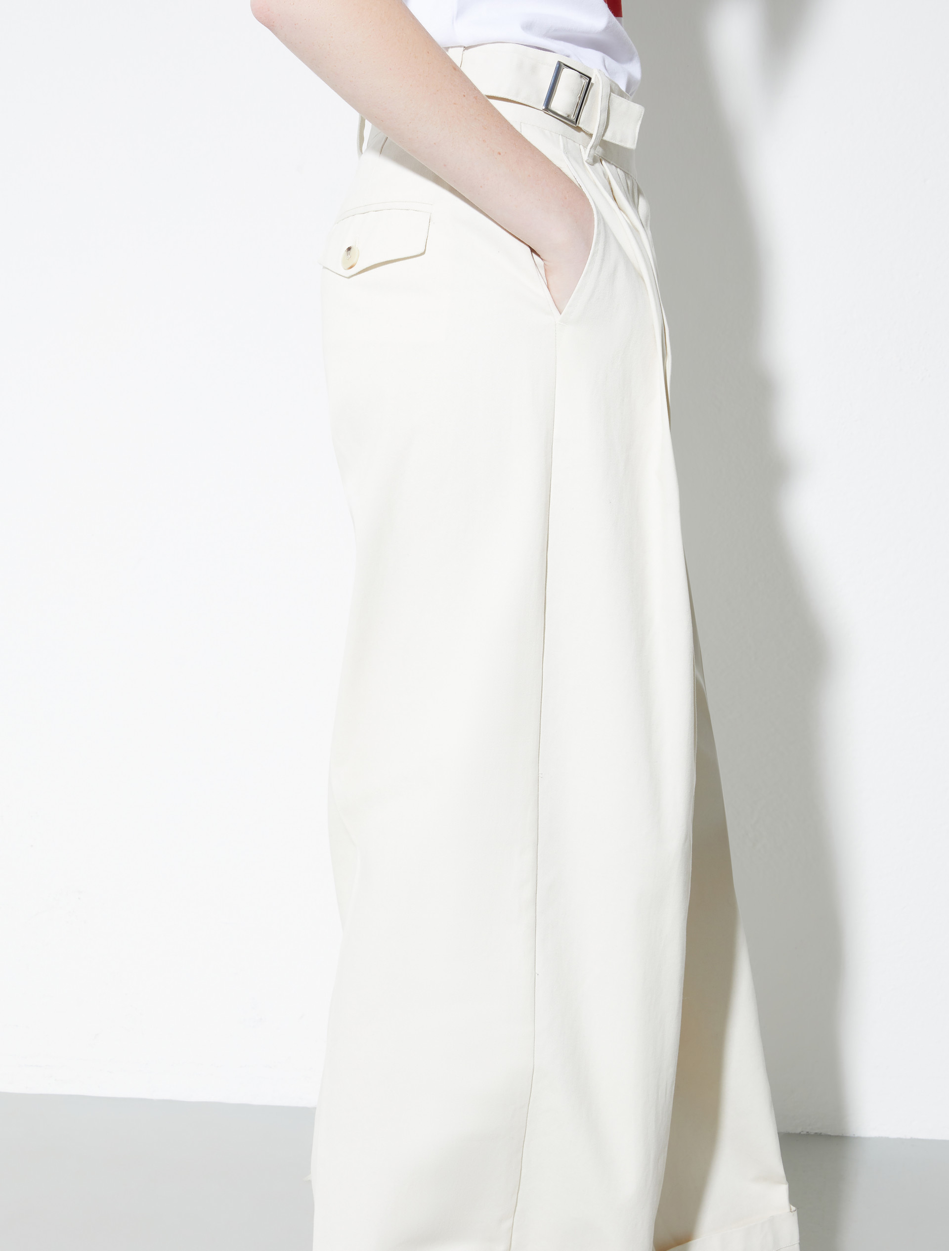 Pantalón ancho de gabardina, blanco | MAX&Co. Pantalón ancho de gabardina - BLANCO - MAX&Co. - 3