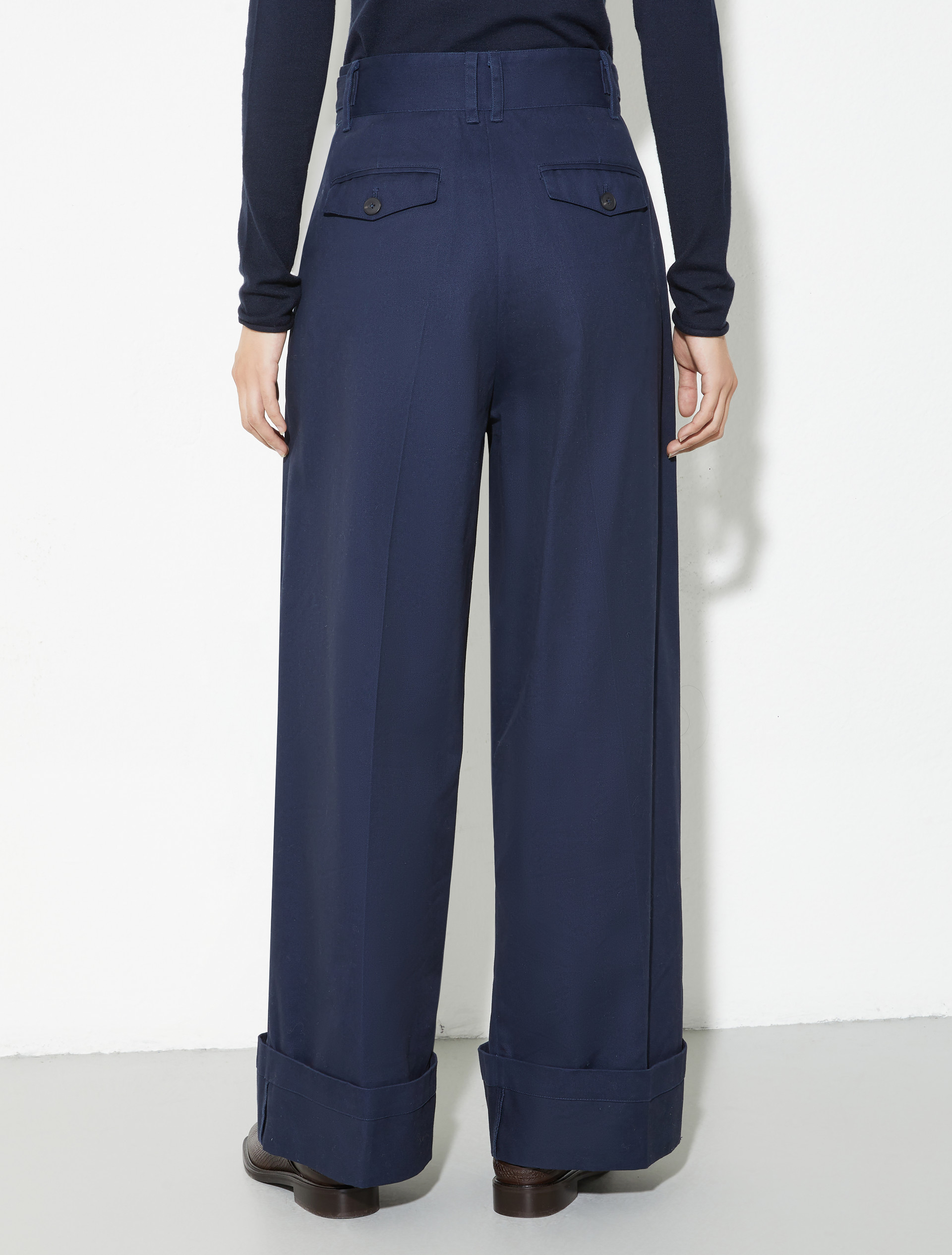 Wide-leg brushed-cotton trousers, navy | MAX&Co. Wide-leg brushed-cotton trousers - NAVY - MAX&Co. - 2