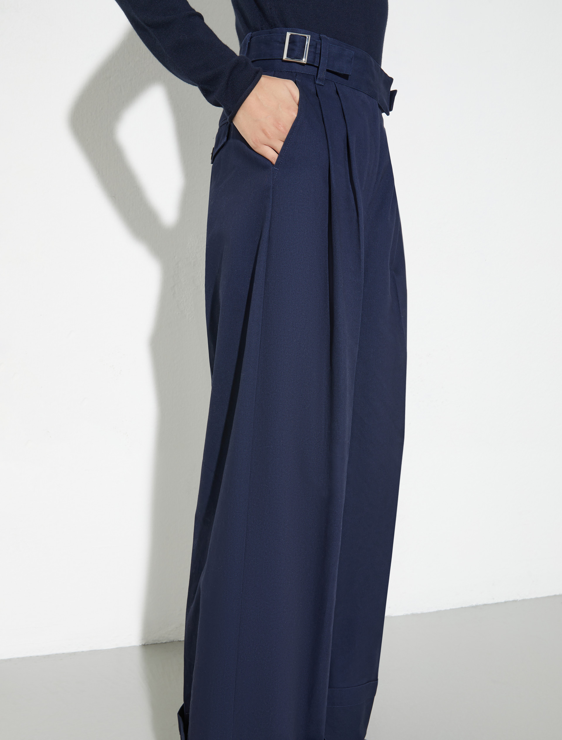 Wide-leg brushed-cotton trousers, navy | MAX&Co. Wide-leg brushed-cotton trousers - NAVY - MAX&Co. - 3