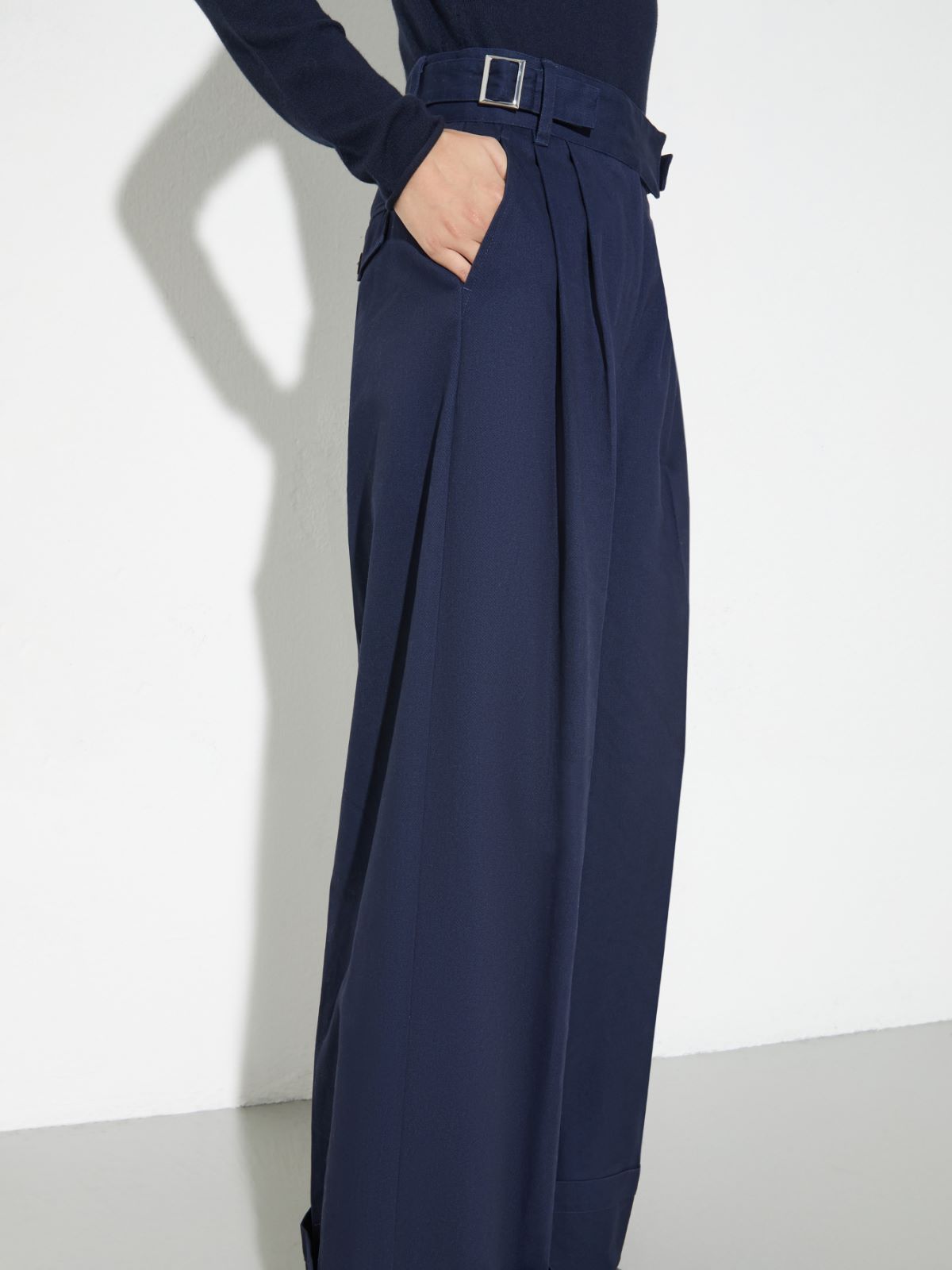 Wide-leg brushed-cotton trousers - NAVY - MAX&Co. - 3