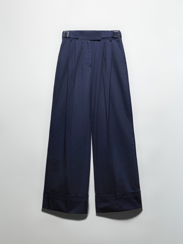 Wide-leg brushed-cotton trousers - NAVY - MAX&Co.