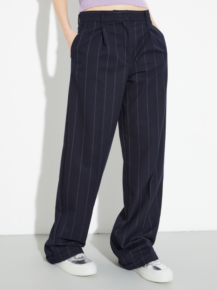 Wide-leg flannel trousers - NAVY - MAX&Co.