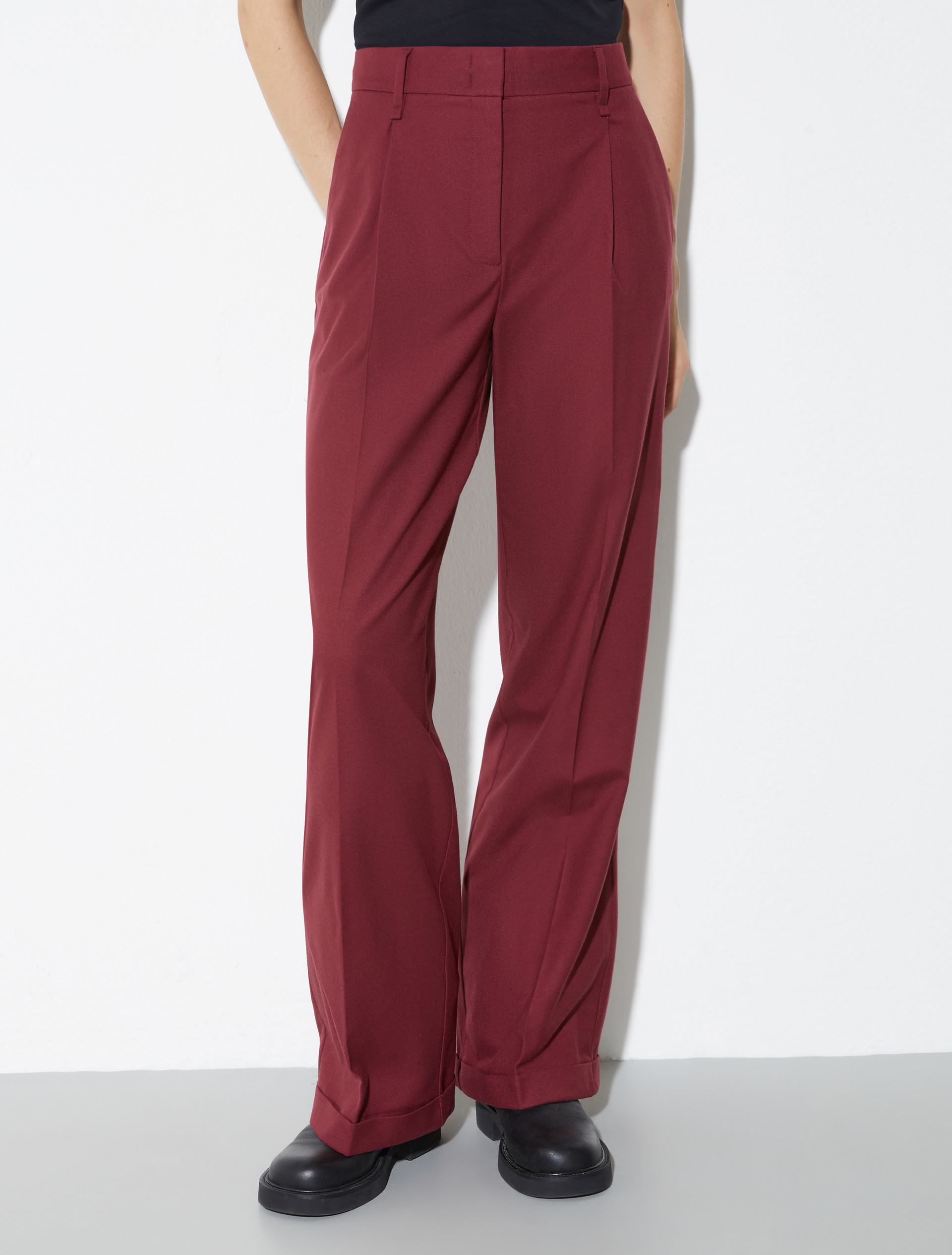 Pantalón ancho de franela, granate | MAX&Co. Pantalón ancho de franela - GRANATE - MAX&Co.
