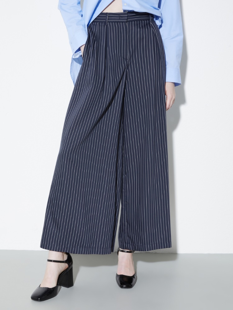 Wide pinstriped twill trousers - NAVY - MAX&Co.