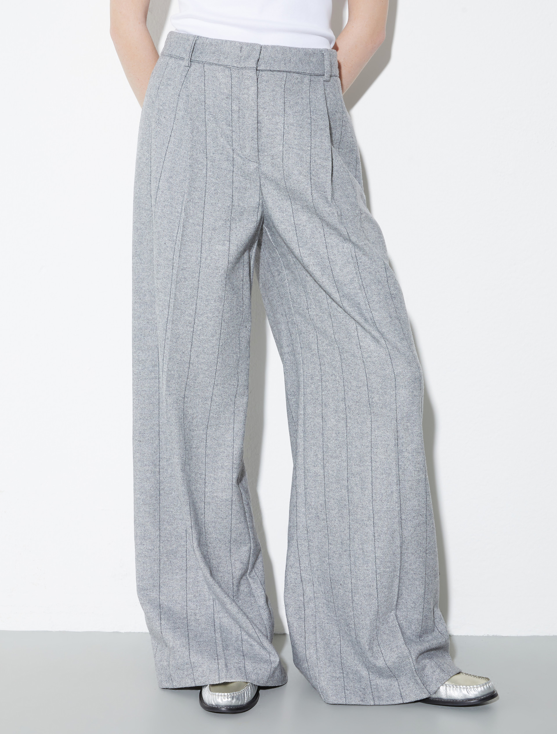 Wide-leg flannel trousers, grey | MAX&Co. Wide-leg flannel trousers - GREY - MAX&Co.