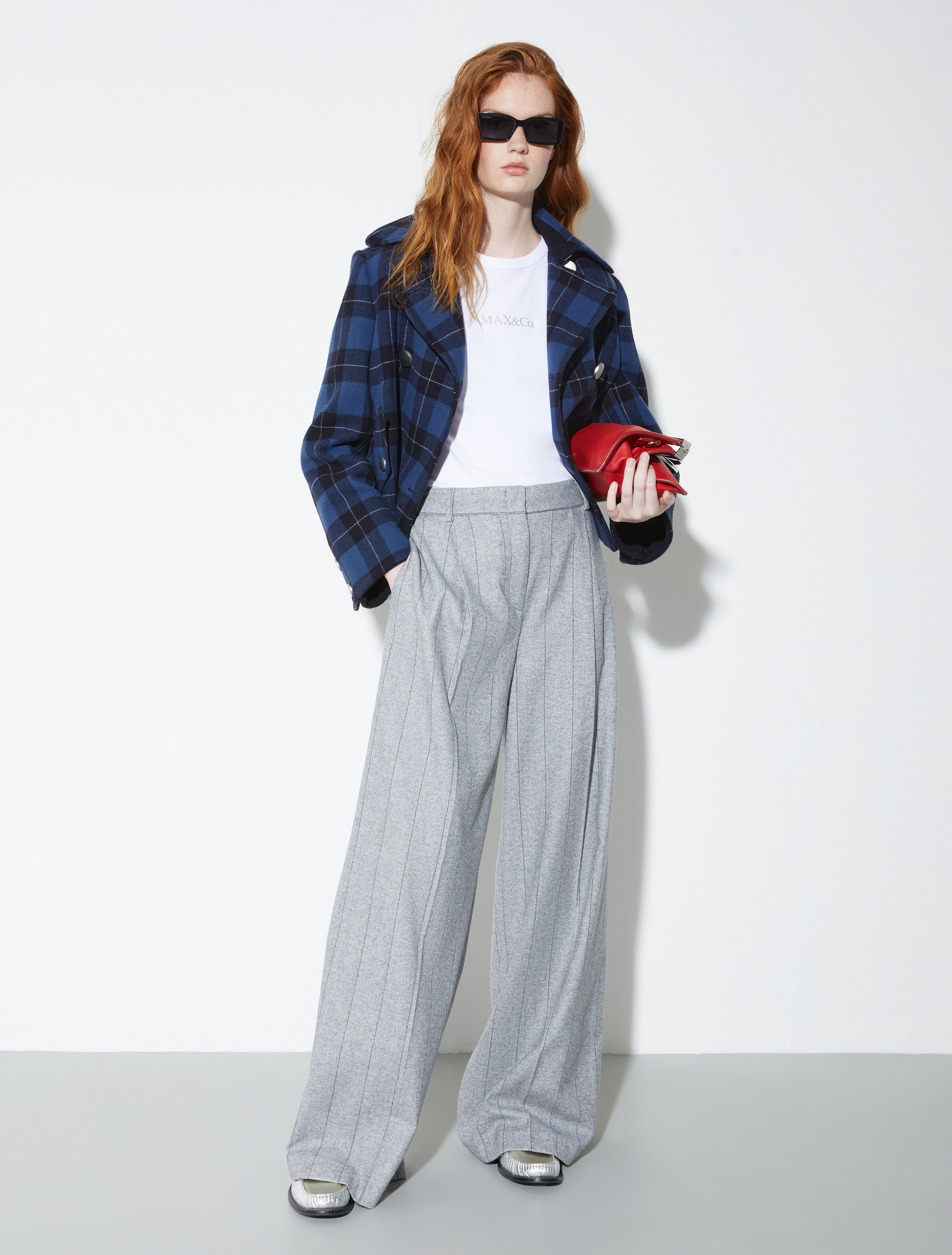 Wide-leg flannel trousers, grey | MAX&Co. Wide-leg flannel trousers - GREY - MAX&Co. - 4