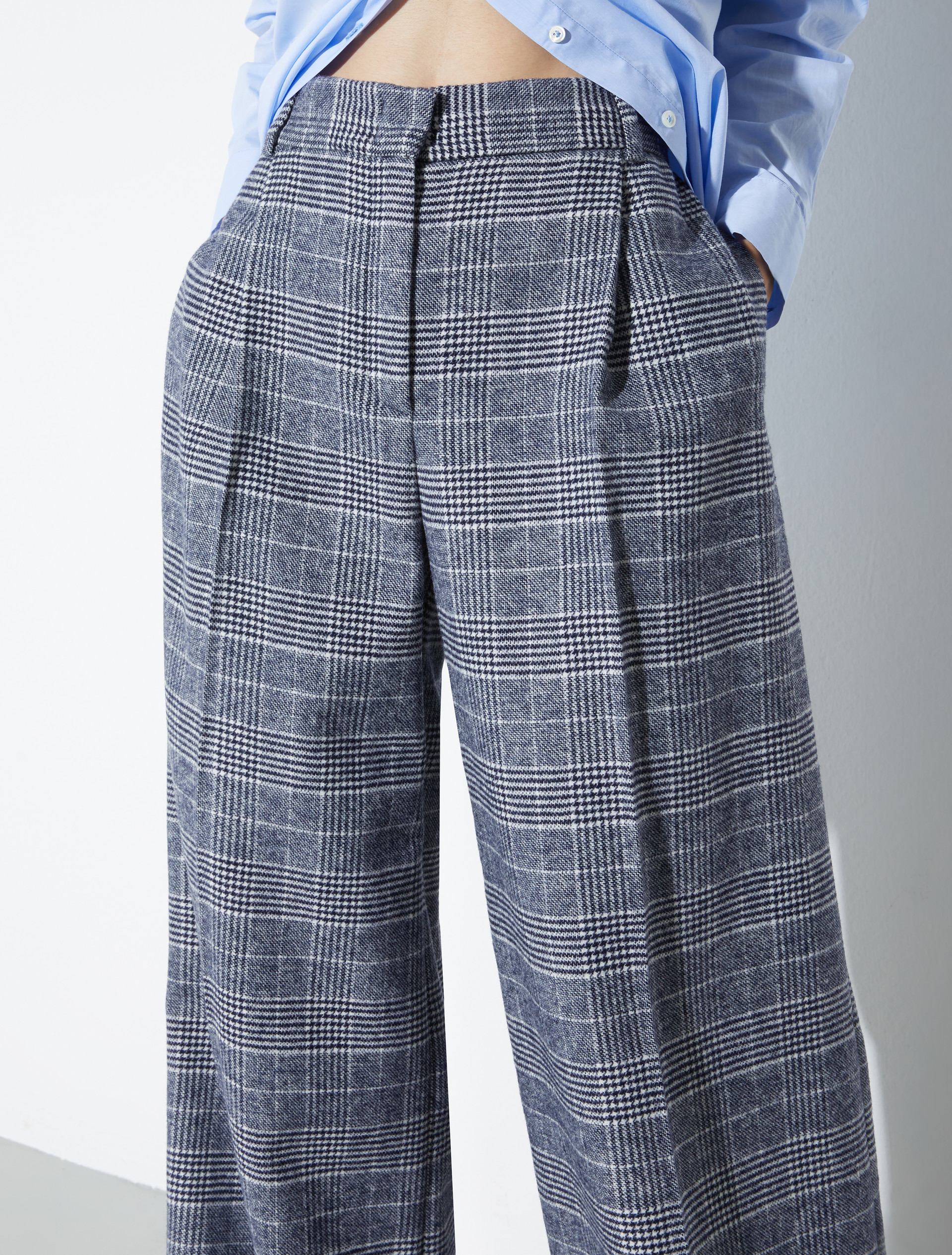 Wide-leg flannel trousers, blue and white | MAX&Co. Wide-leg flannel trousers - BLUE AND WHITE - MAX&Co. - 3
