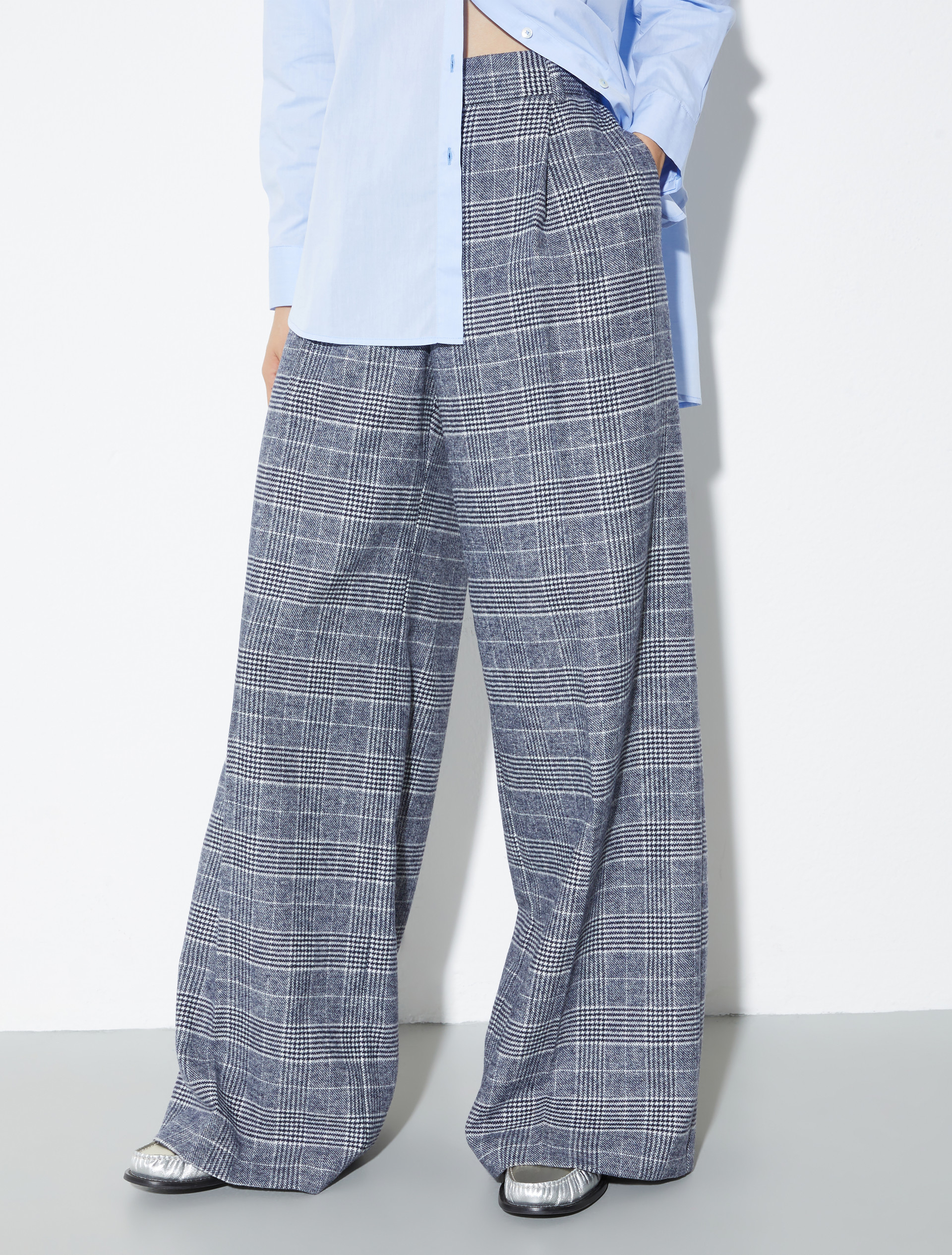 Wide-leg flannel trousers, blue and white | MAX&Co. Wide-leg flannel trousers - BLUE AND WHITE - MAX&Co.