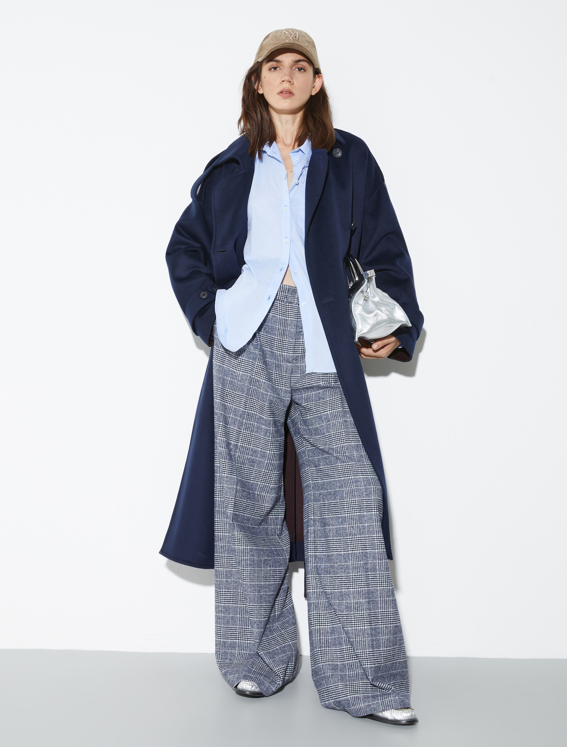Wide-leg flannel trousers, blue and white | MAX&Co. Wide-leg flannel trousers - BLUE AND WHITE - MAX&Co. - 4
