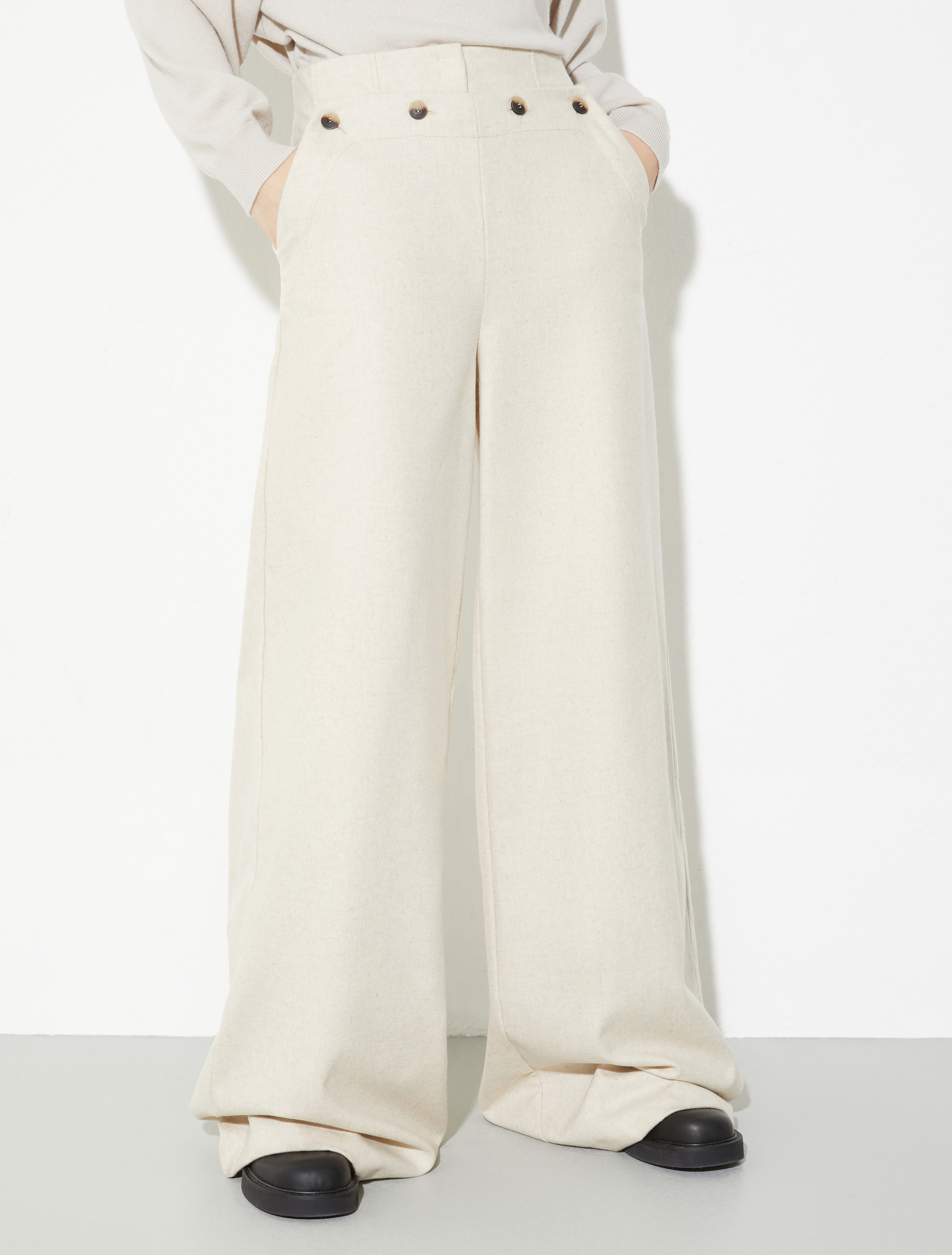 Wide-leg wool-blend trousers, cream | MAX&Co. Wide-leg wool-blend trousers - CREAM - MAX&Co.