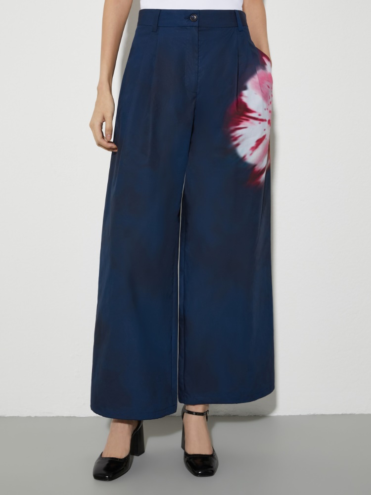 Wide cotton-poplin trousers - NAVY - MAX&Co.