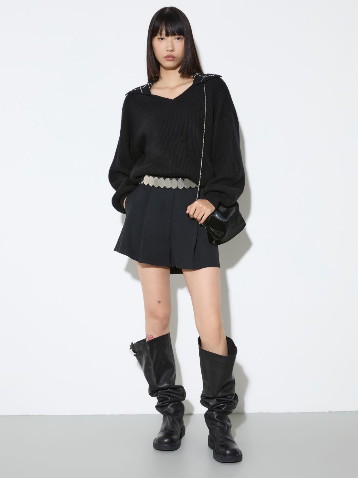 Shorts fluidi in tessuto crêpe - NERO - MAX&Co. - 4