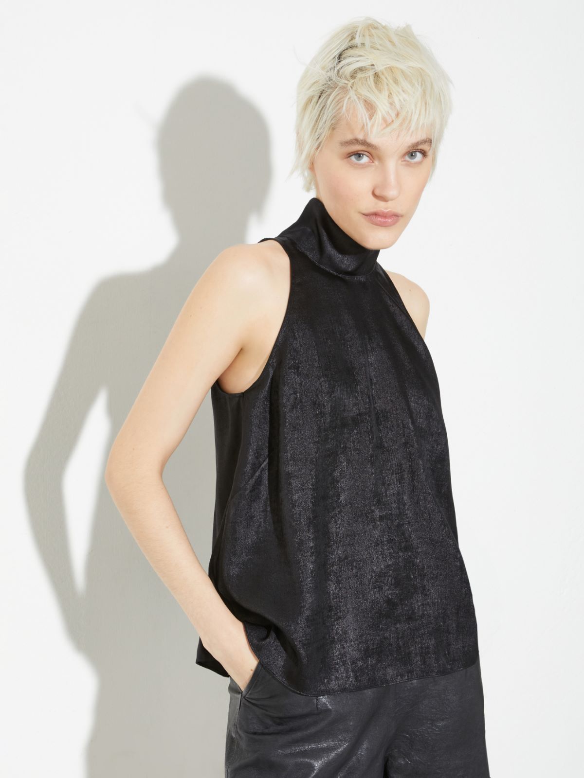 Laminated halterneck top - BLACK - MAX&Co.