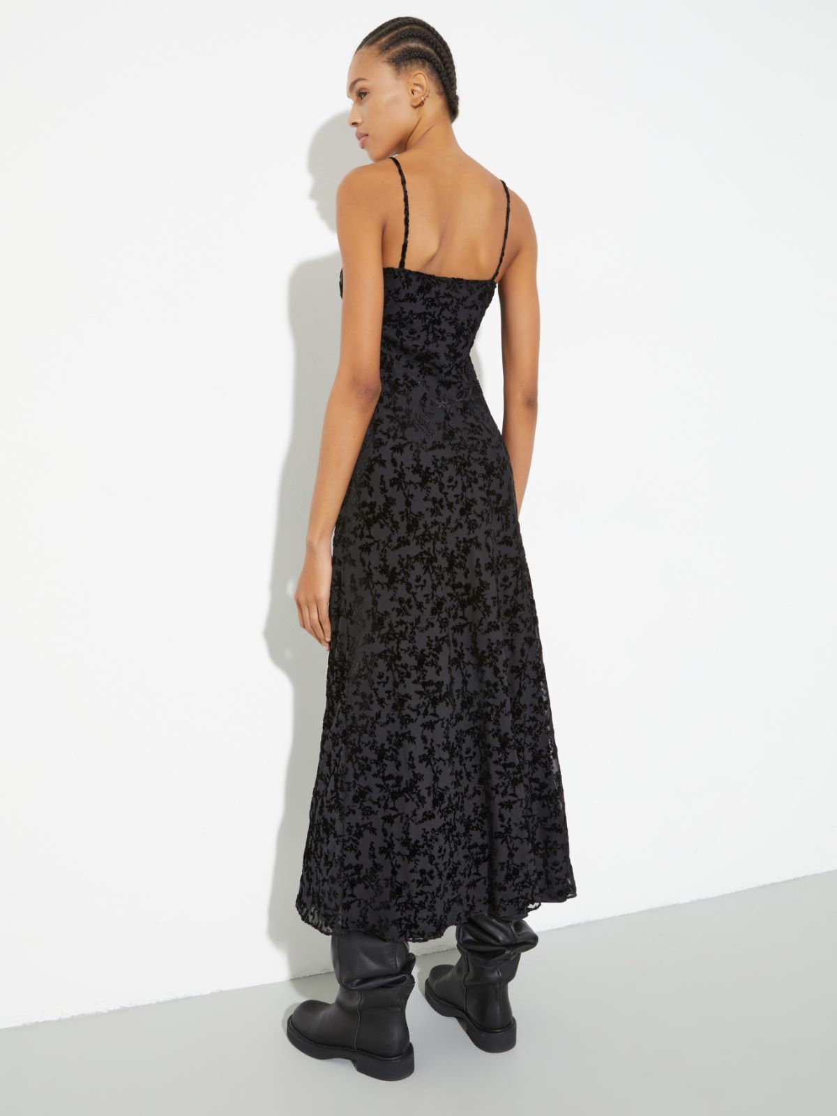 Burnout velvet midi slip dress - BLACK - MAX&Co. - 2