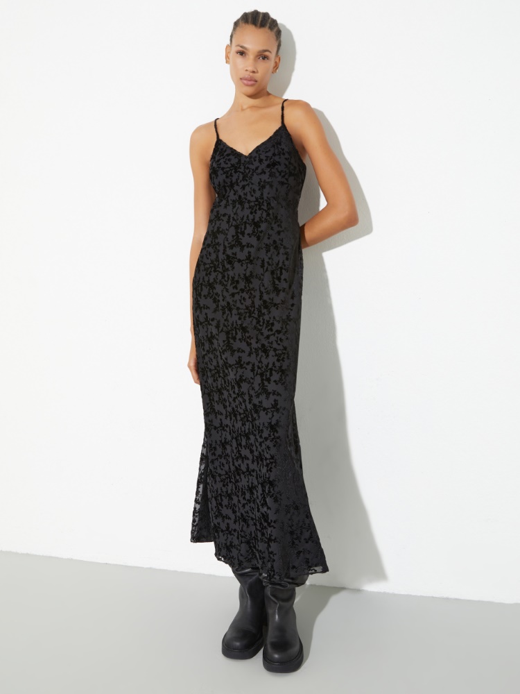 Slip-Dress aus Dévoré-Samt - SCHWARZ - MAX&Co.