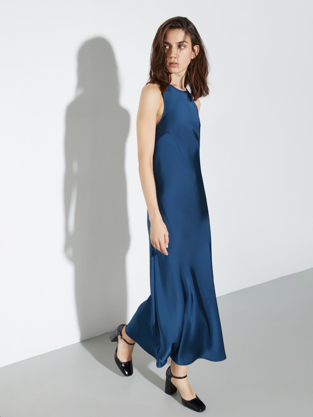 Satin midi shift dress - NAVY - MAX&Co.