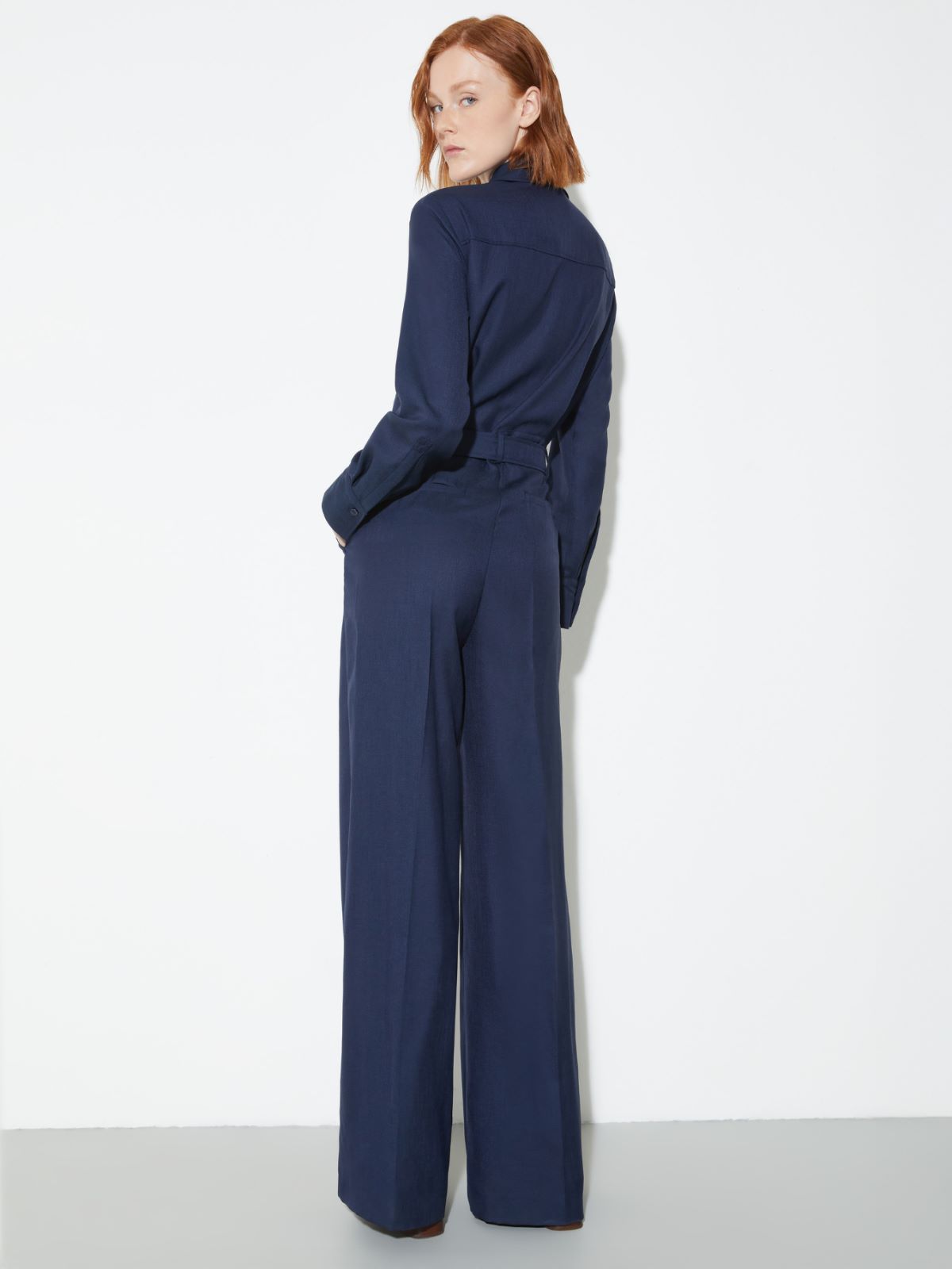 Slubby wool-blend twill jumpsuit - NAVY - MAX&Co. - 2