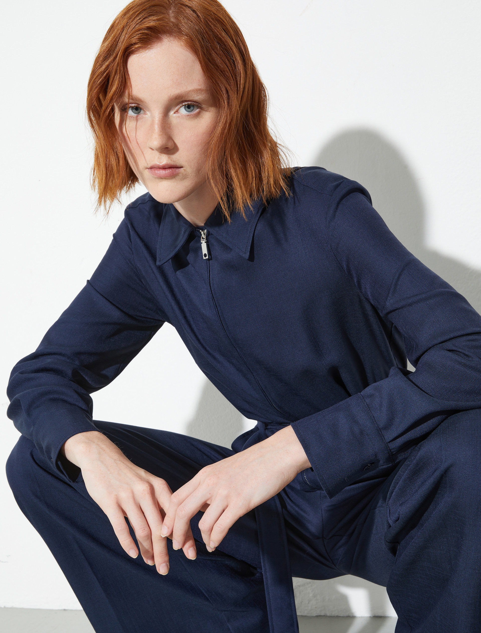 Slubby wool-blend twill jumpsuit - NAVY - MAX&Co. - 3