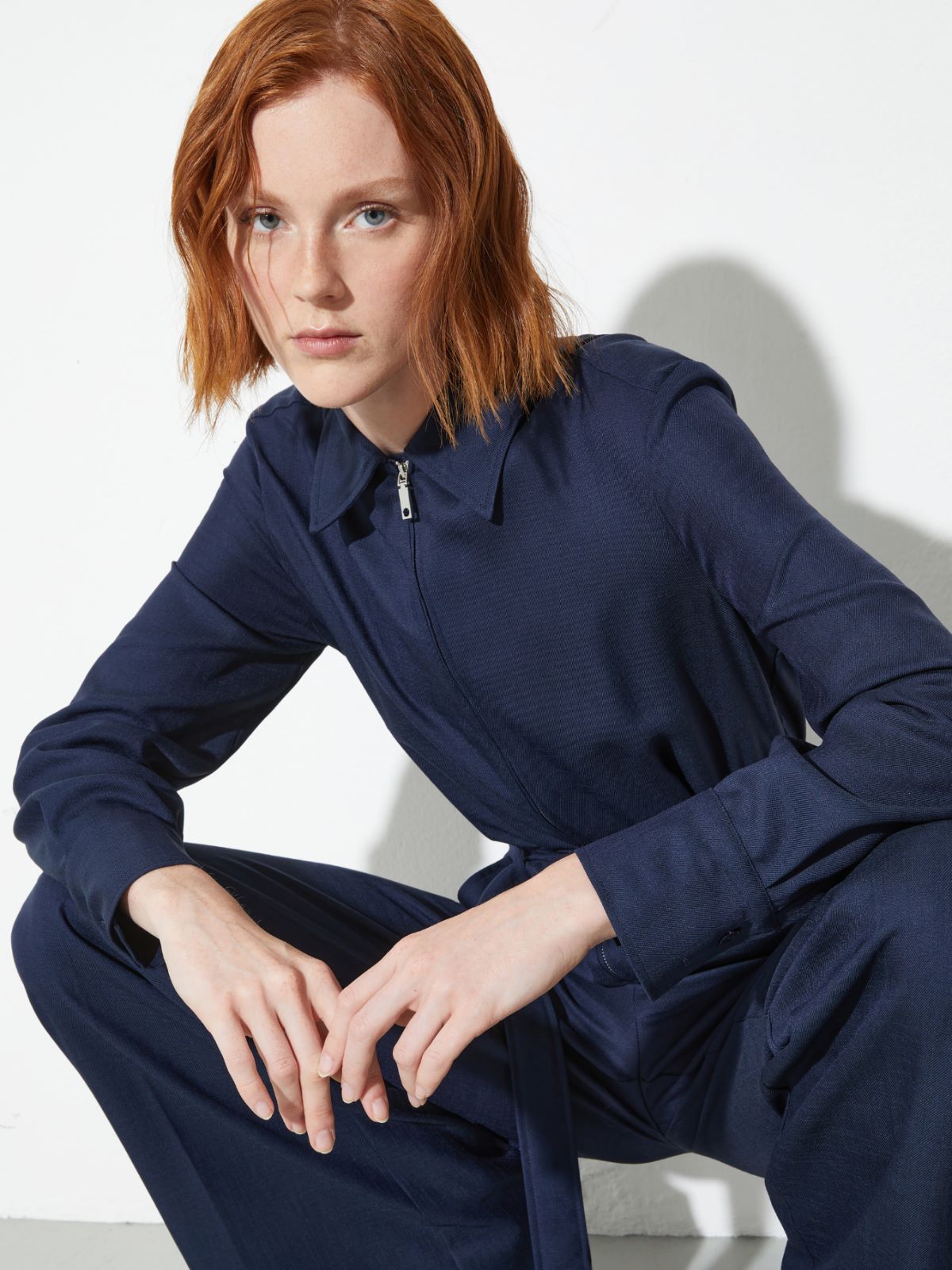 Slubby wool-blend twill jumpsuit - NAVY - MAX&Co. - 3