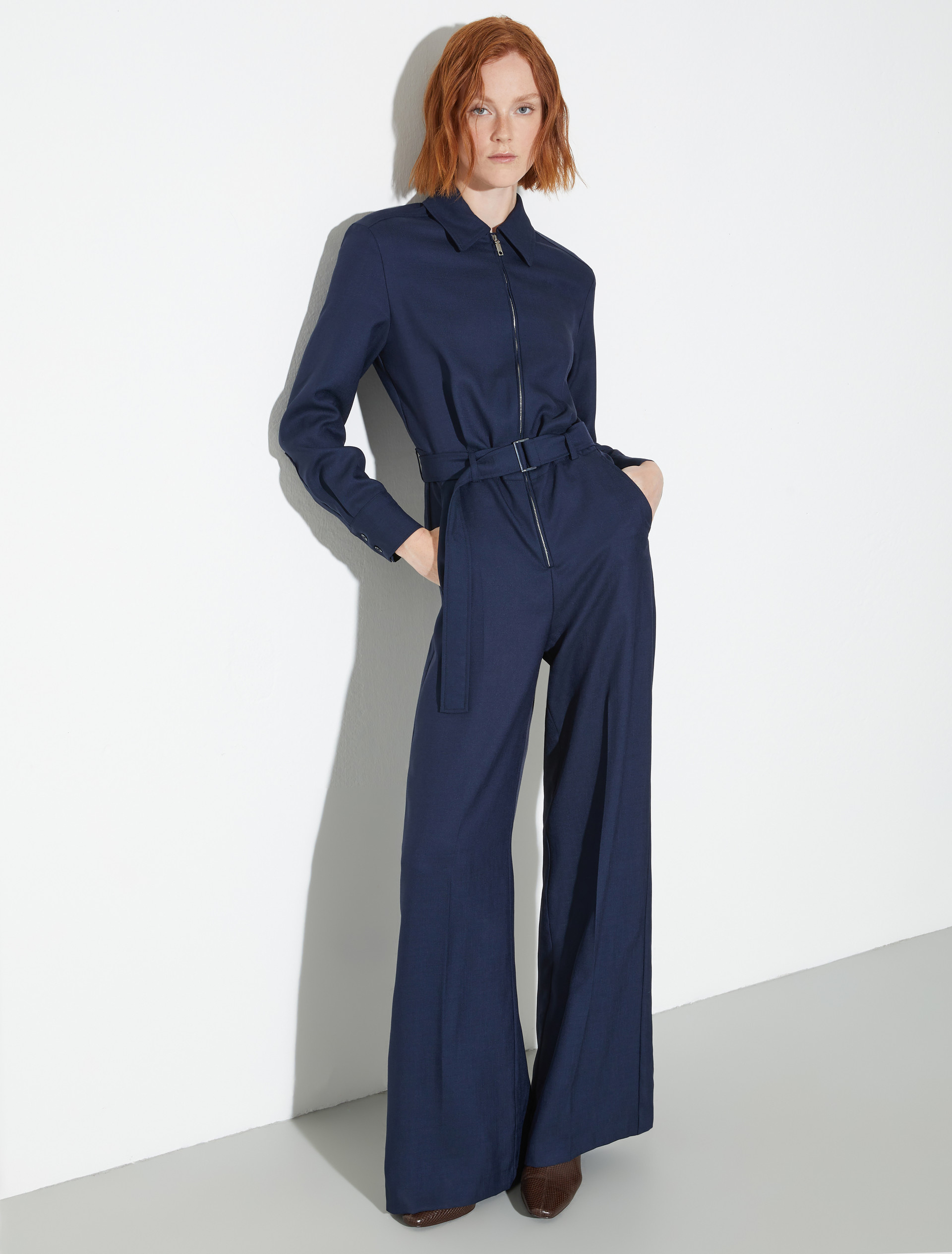 Slubby wool-blend twill jumpsuit - NAVY - MAX&Co.