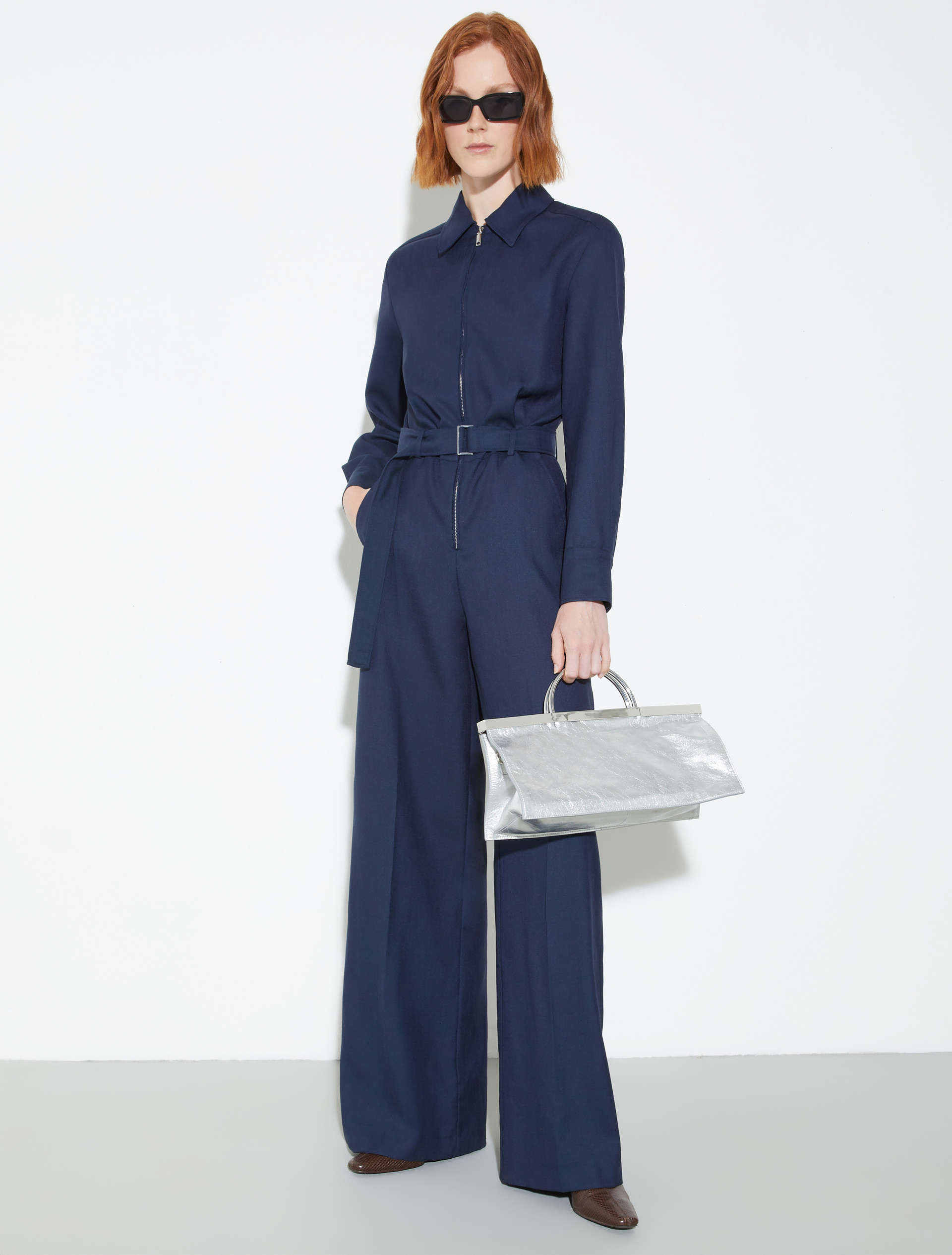 Slubby wool-blend twill jumpsuit - NAVY - MAX&Co. - 4