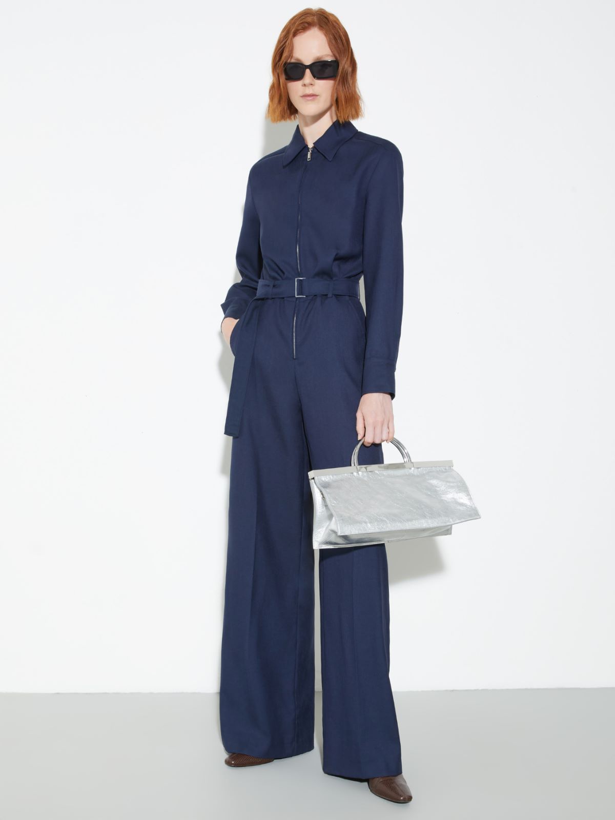 Slubby wool-blend twill jumpsuit - NAVY - MAX&Co. - 4