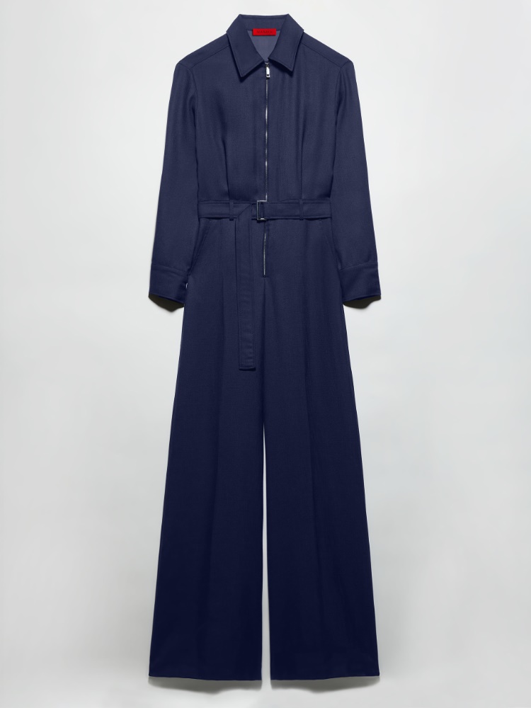 Slubby wool-blend twill jumpsuit - NAVY - MAX&Co.