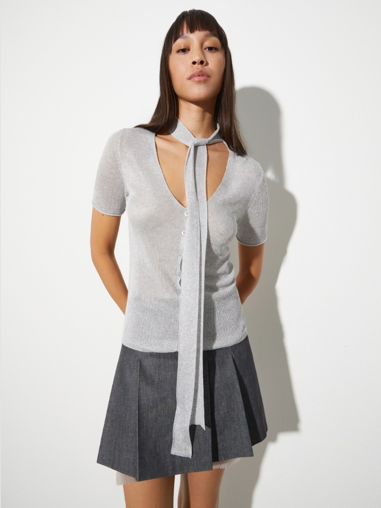 Cardigan with thin scarf detail - GREY - MAX&Co.