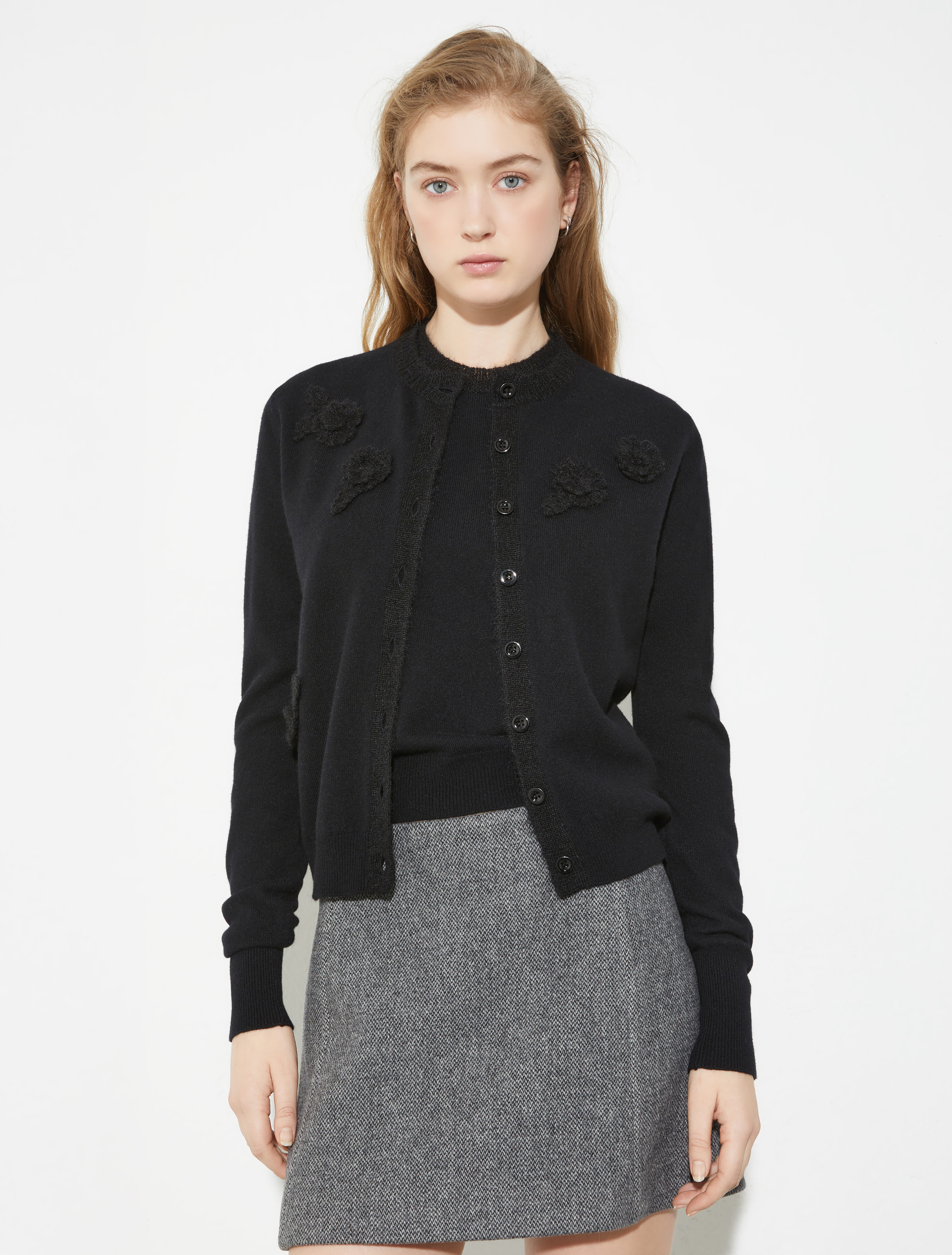 Cardigan con appliqué floreali - NERO - MAX&Co.
