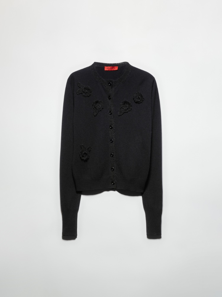 Floral-appliqué cardigan - BLACK - MAX&Co.