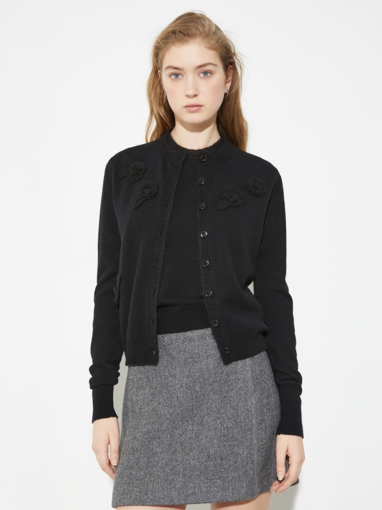 Cardigan con appliqué floreali - NERO - MAX&Co.