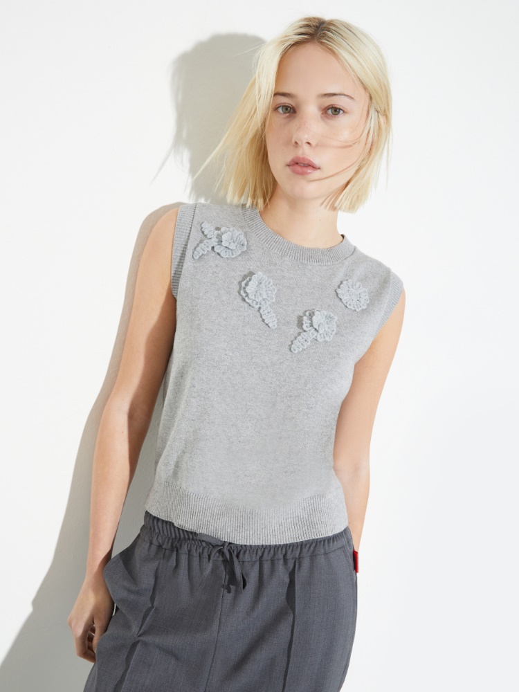 [メリス]  コットン カシミヤ ジレ - MELANGE GREY - MAX&Co.