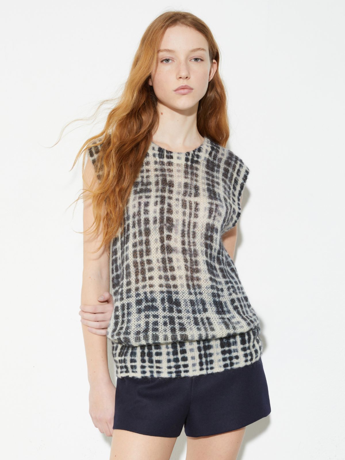 Checked mohair-blend gilet - WHITE BLACK - MAX&Co.