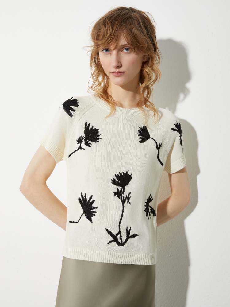 Embroidered knit T-shirt - MILK - MAX&Co.