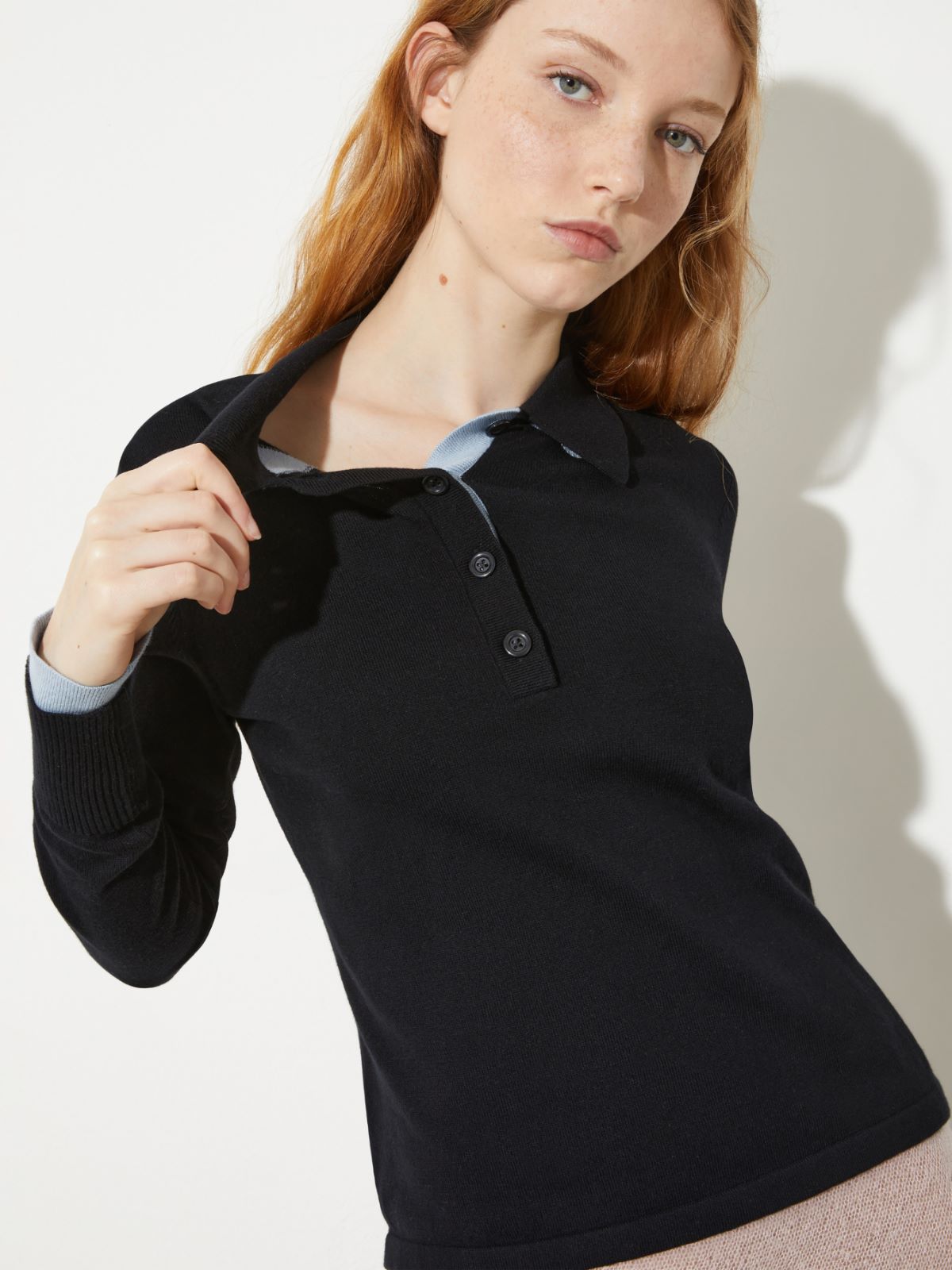 Cotton and cashmere polo shirt - BLACK - MAX&Co. - 3