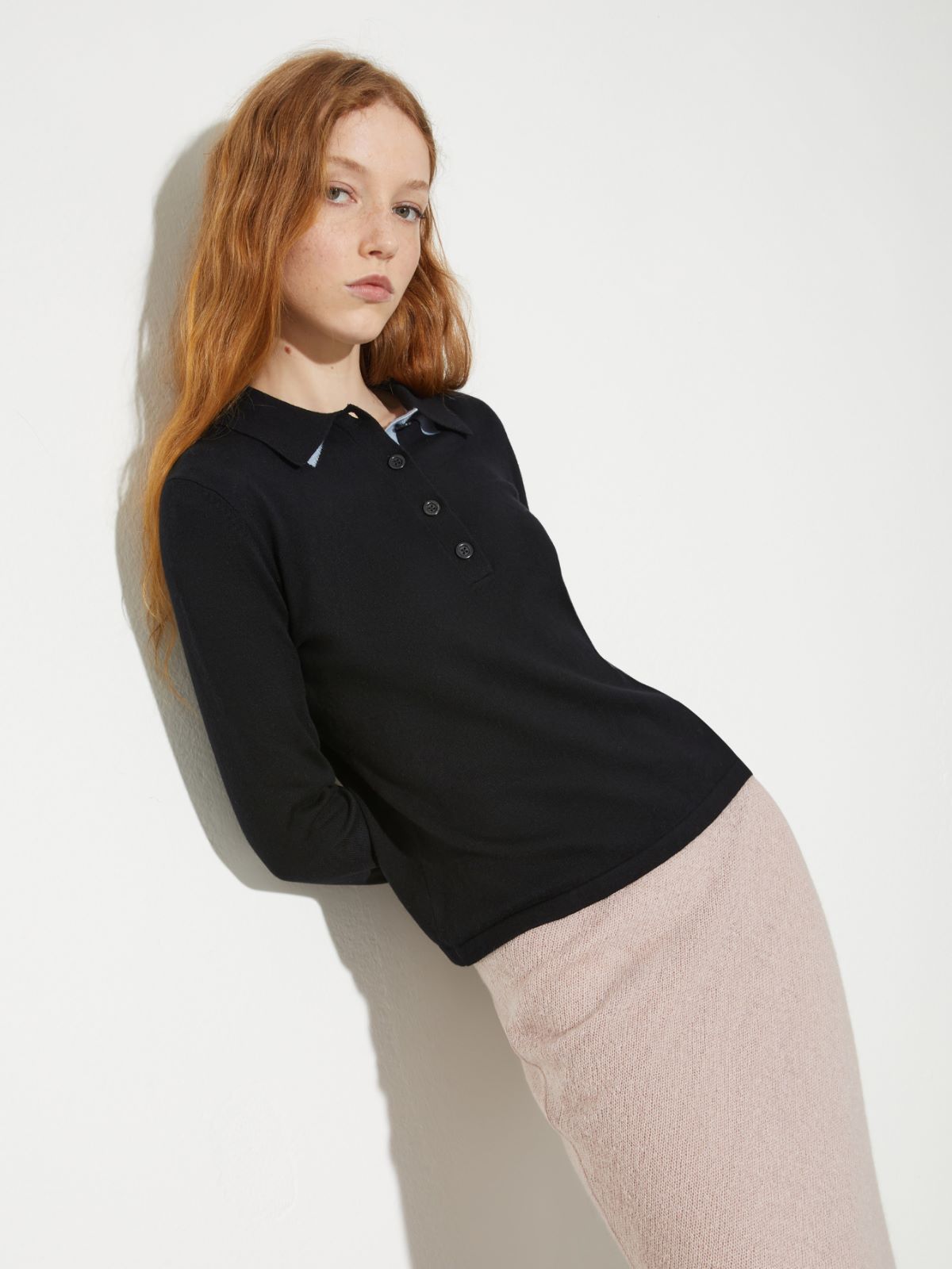 Cotton and cashmere polo shirt - BLACK - MAX&Co.