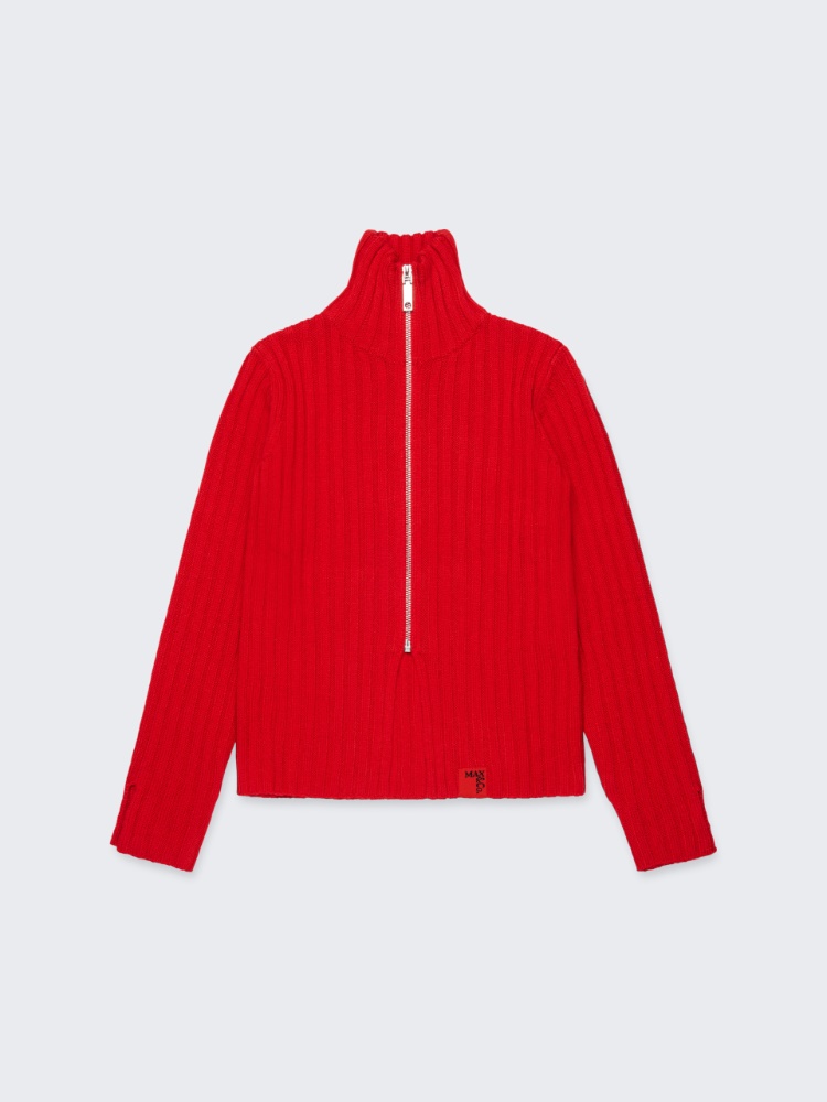 Ribbed wool blend turtleneck cardigan KID - RED - MAX&Co.