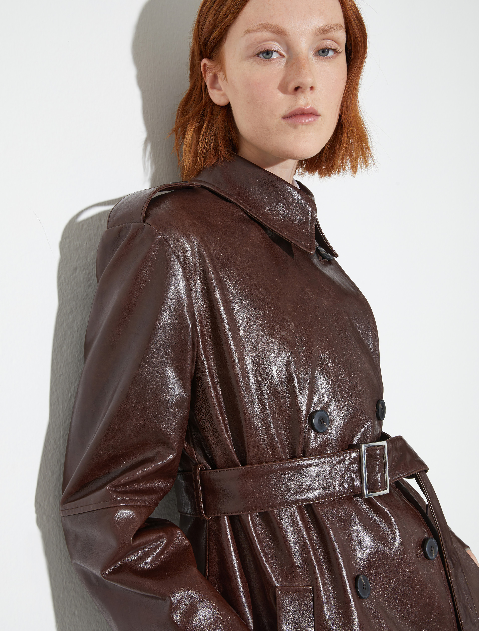 Leather trench coat, brown | MAX&Co. Leather trench coat - BROWN - MAX&Co. - 3