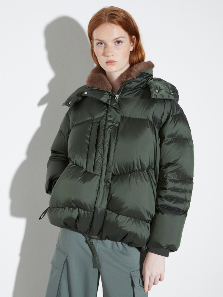 Oversized hooded down jacket - GREEN - MAX&Co.