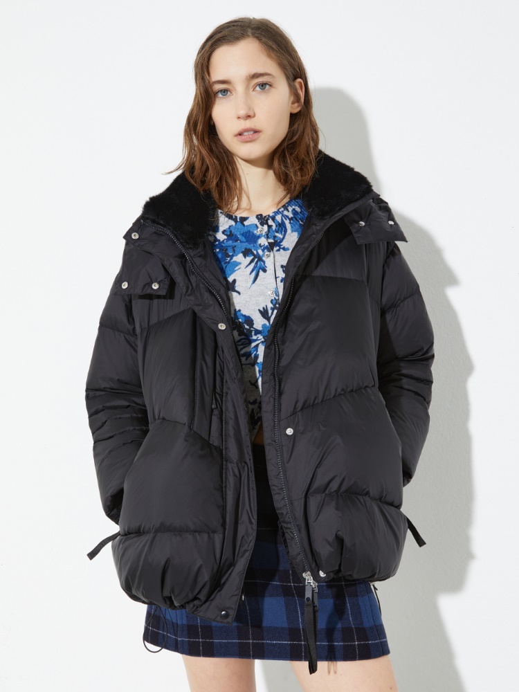 Oversized hooded down jacket - BLACK - MAX&Co.